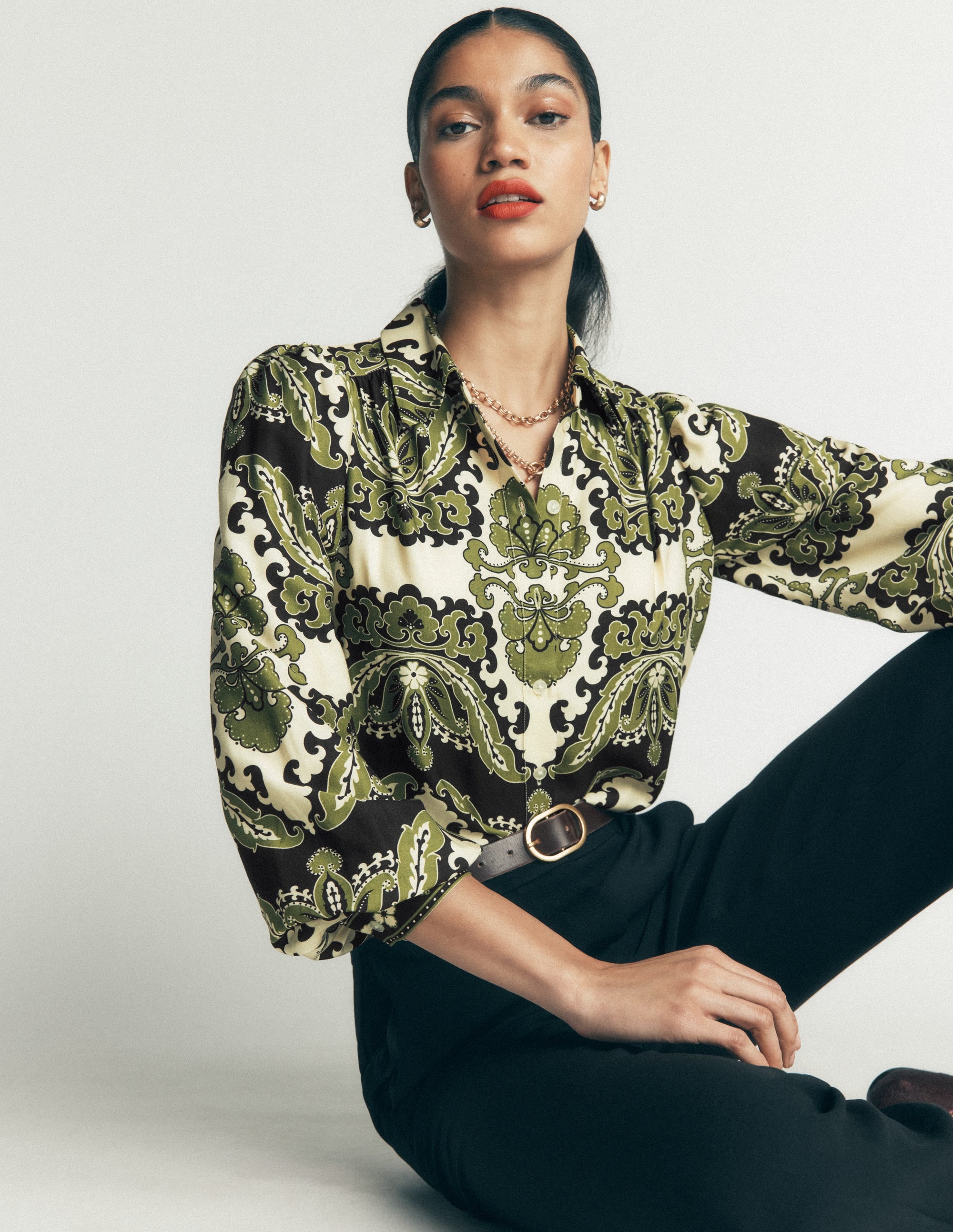 Long Sleeve Printed Shirt-Multi, Blossoming Gardenia - Image 1