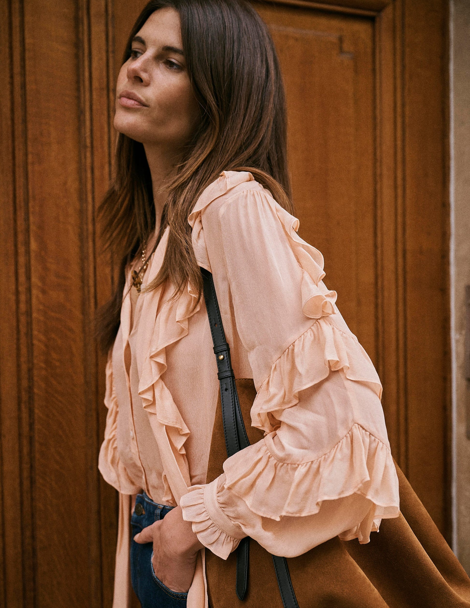 Ruffled Georgette Top-Soft Peach-7