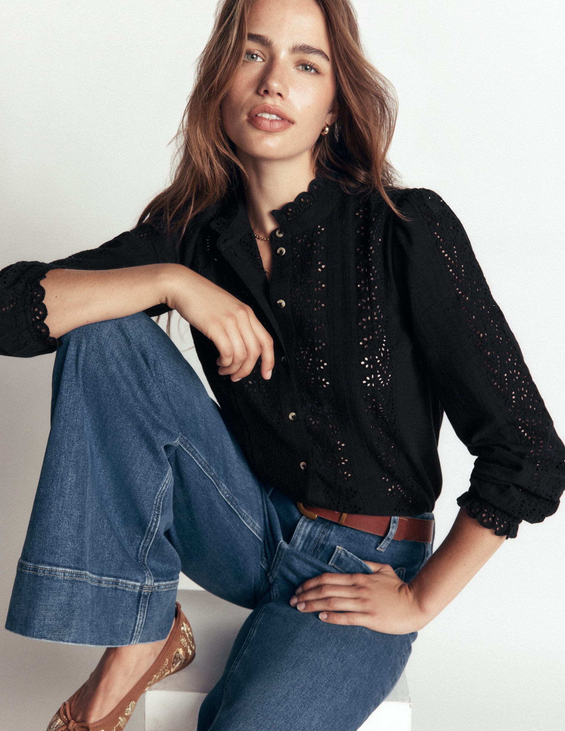 Broderie Cotton Top-Black Broderie-1