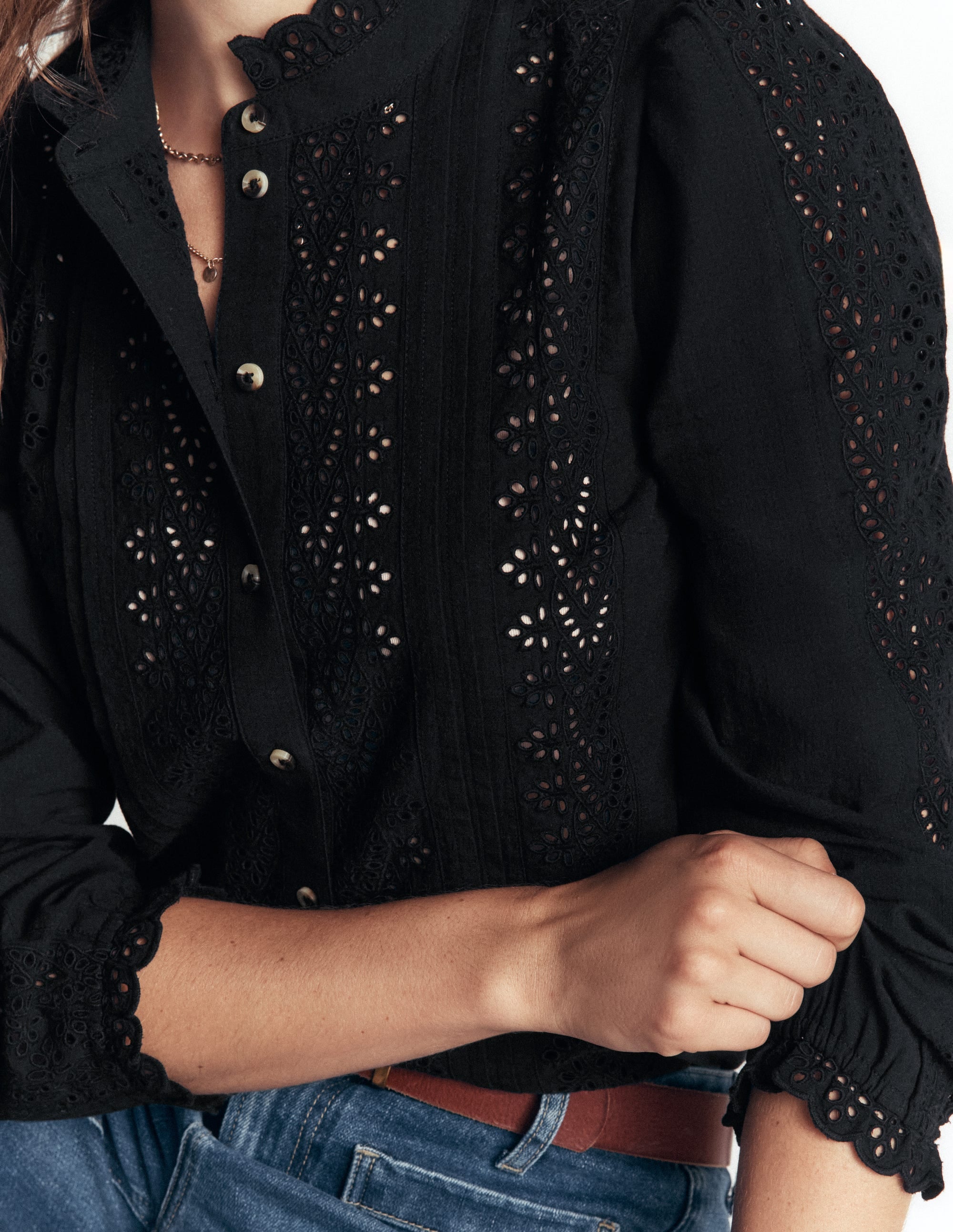 Broderie Cotton Top-Black Broderie - Image 2