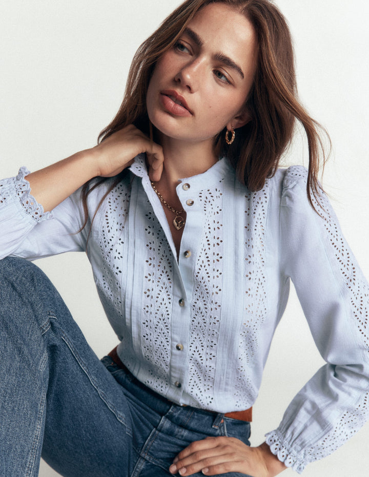 Cotton Broderie Top-Niagra Mist