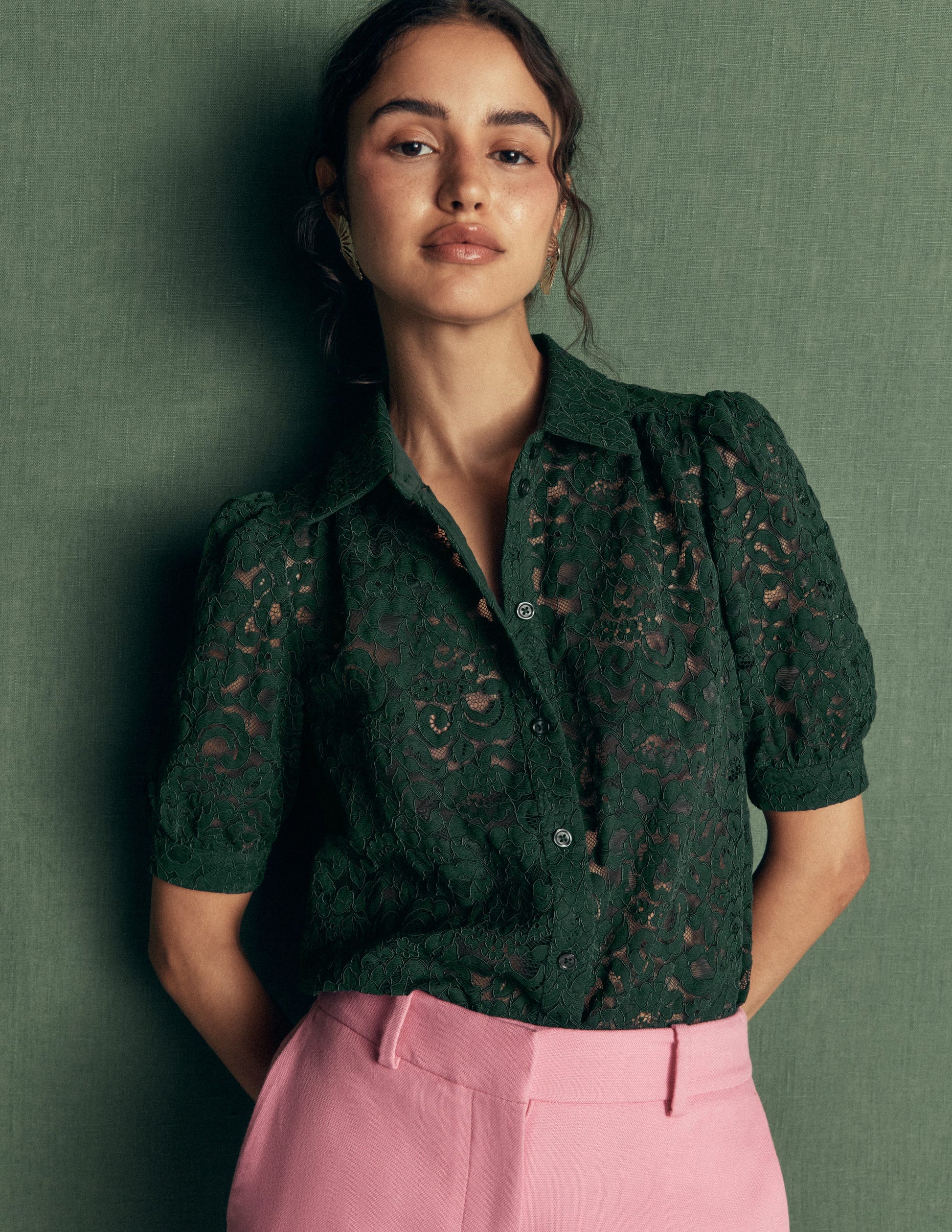 SS Lace Top-Dark Green-1