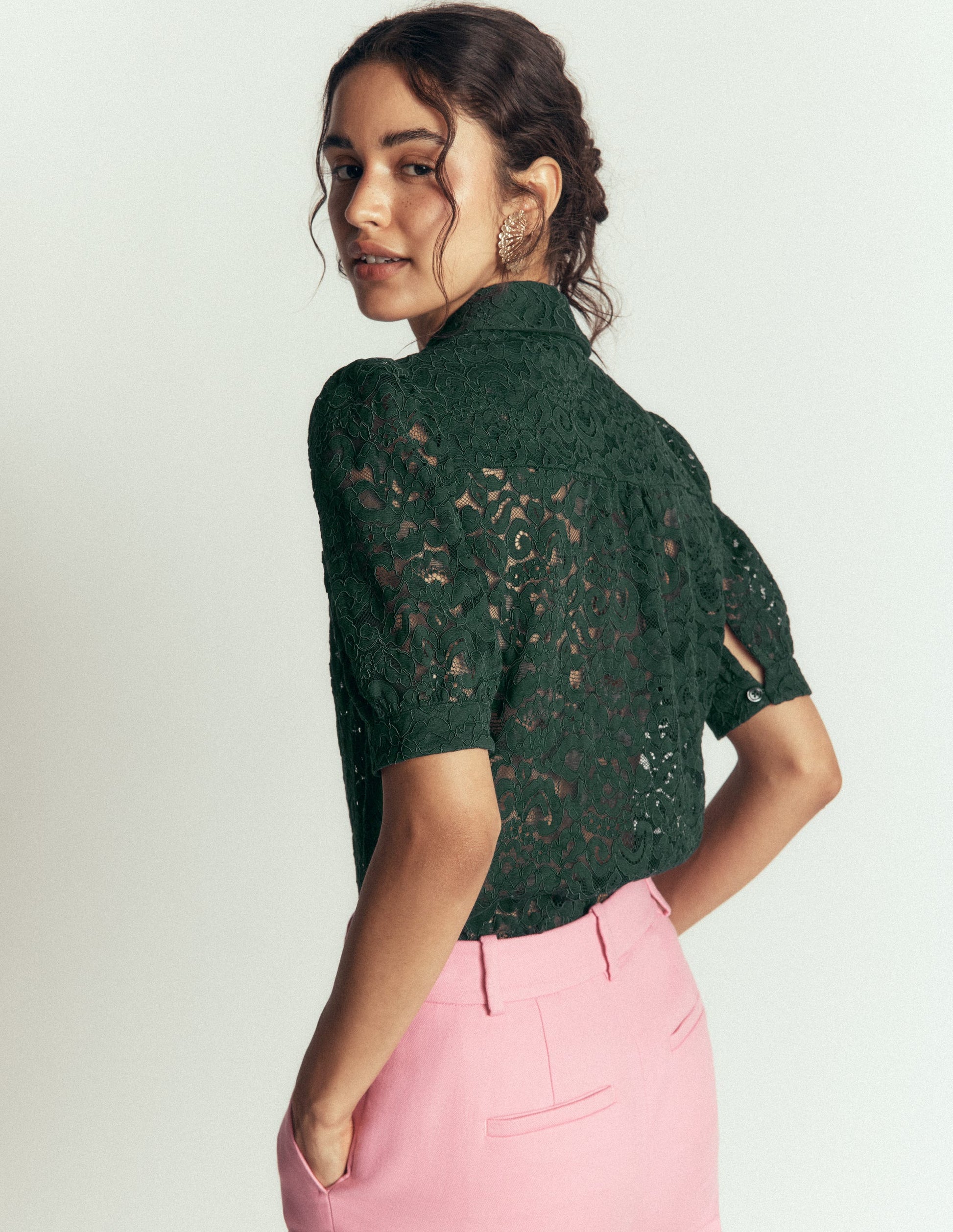 SS Lace Top-Dark Green-3