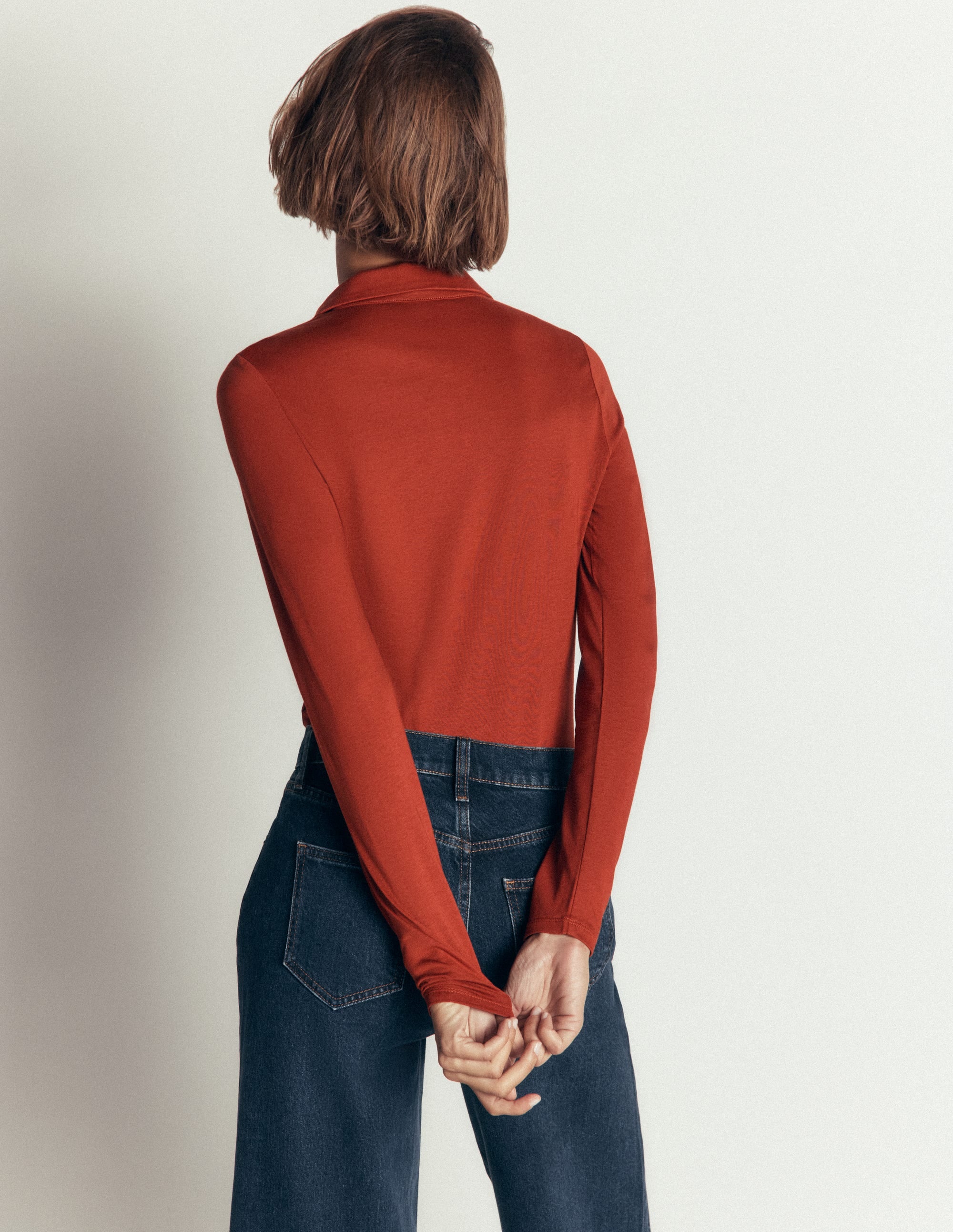 Supersoft Open Collar Shirt-Burnt Orange - Image 3