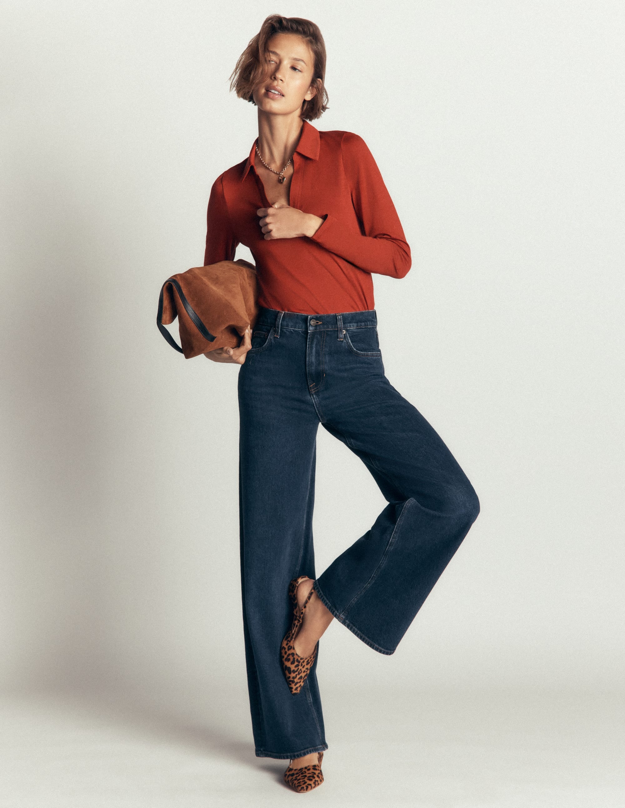 Supersoft Open Collar Shirt-Burnt Orange - Image 4