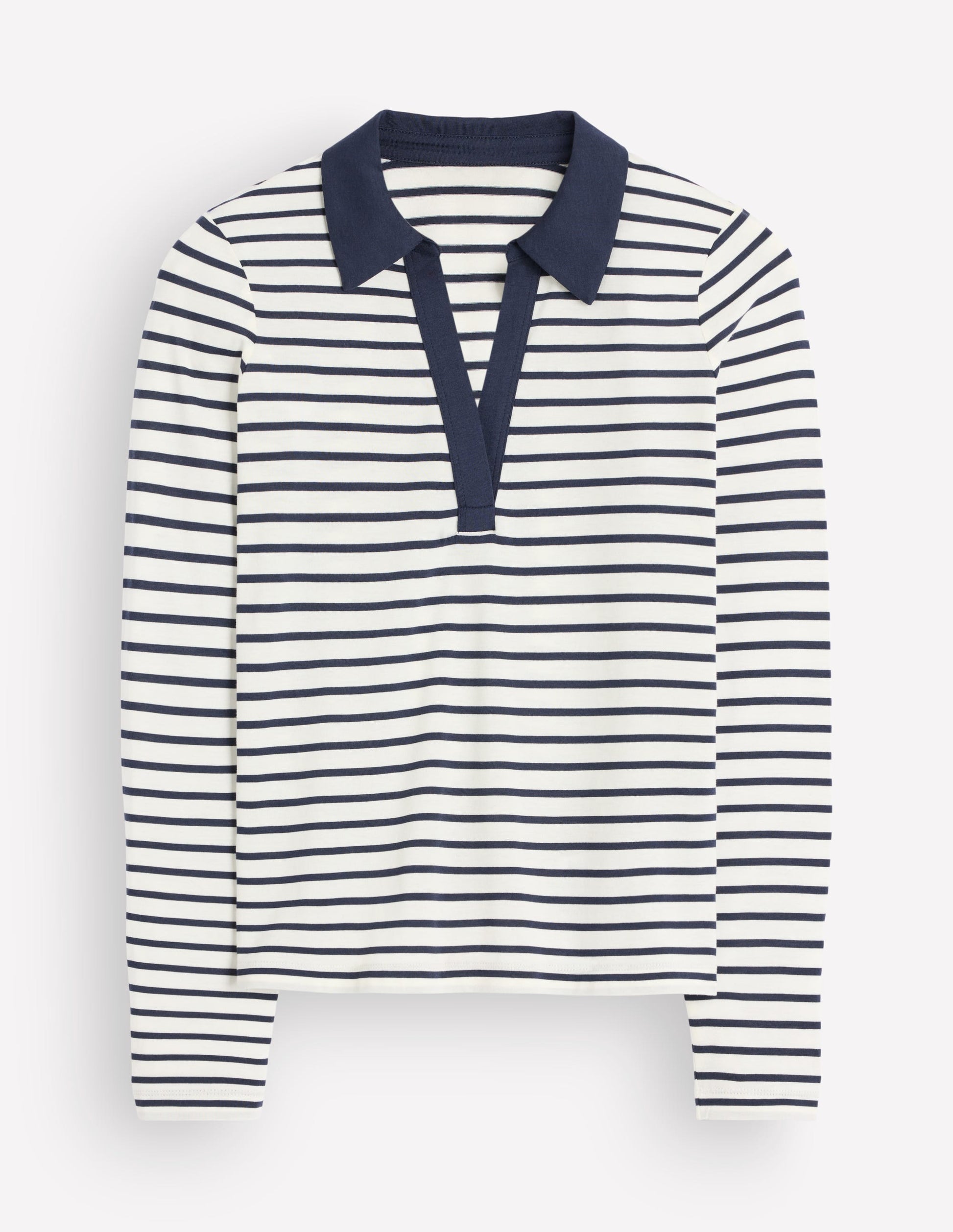 Supersoft Open Collar Shirt-Ivory/ Navy Stripe-5