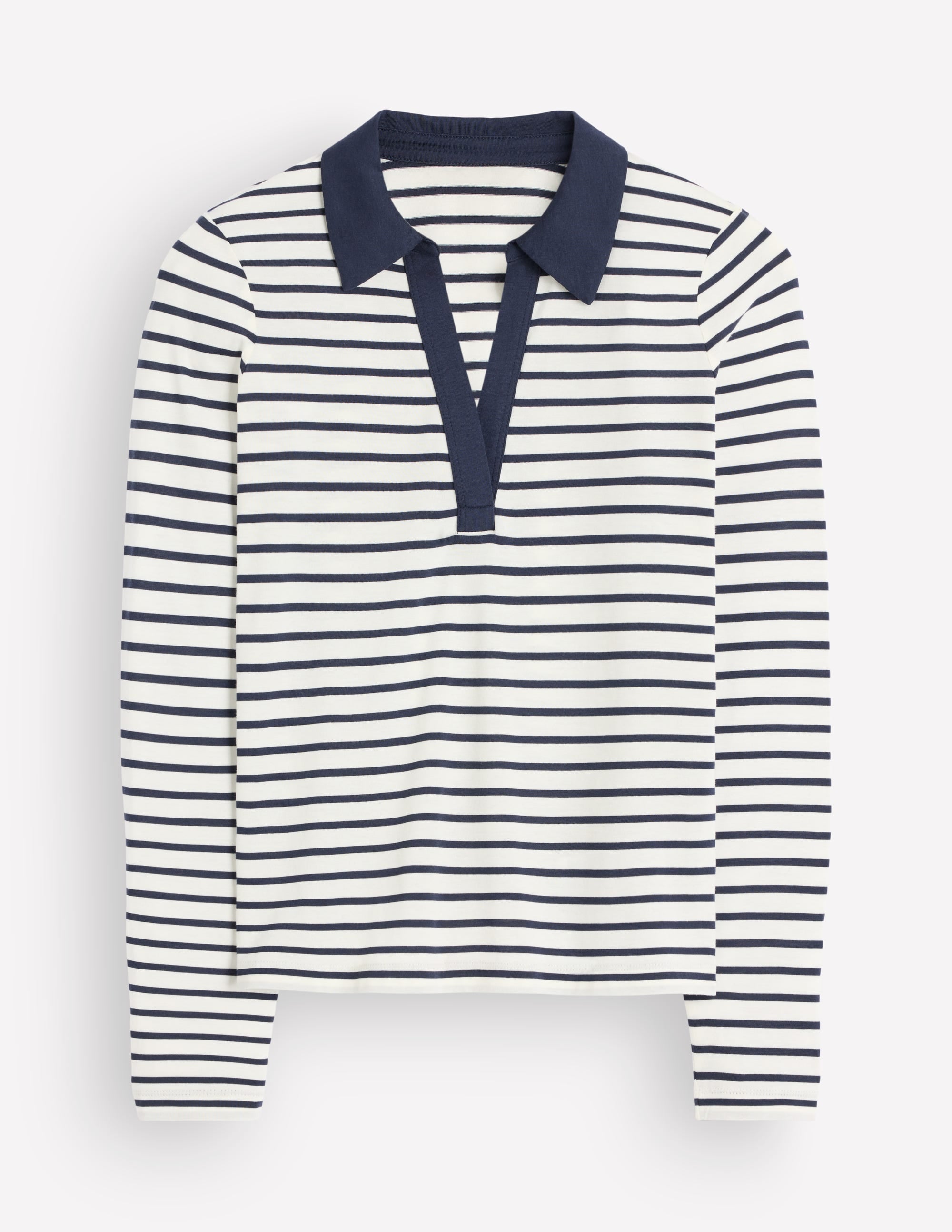Supersoft Open Collar Shirt-Ivory/ Navy Stripe - Image 5