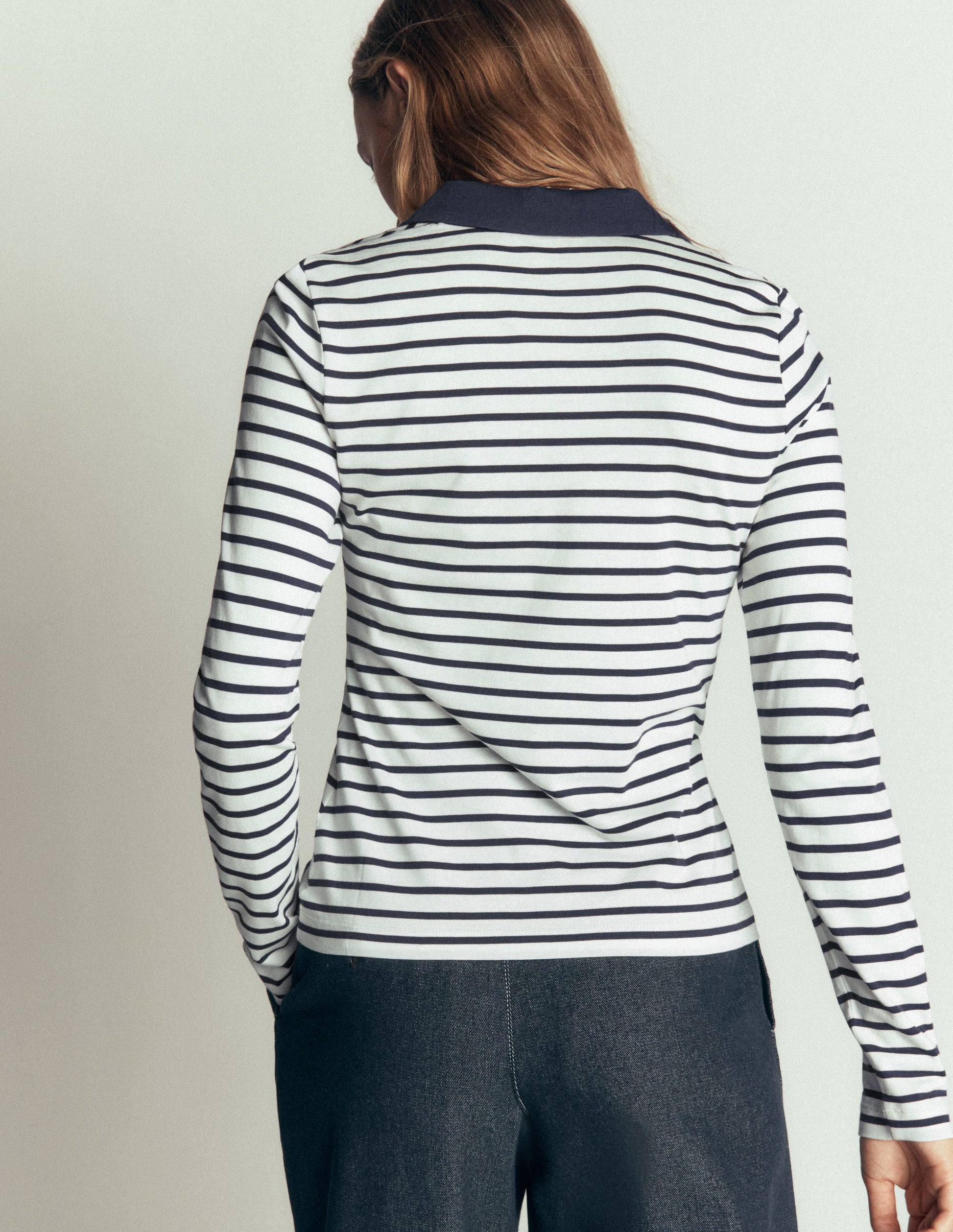 Supersoft Open Collar Shirt-Ivory/ Navy Stripe-2