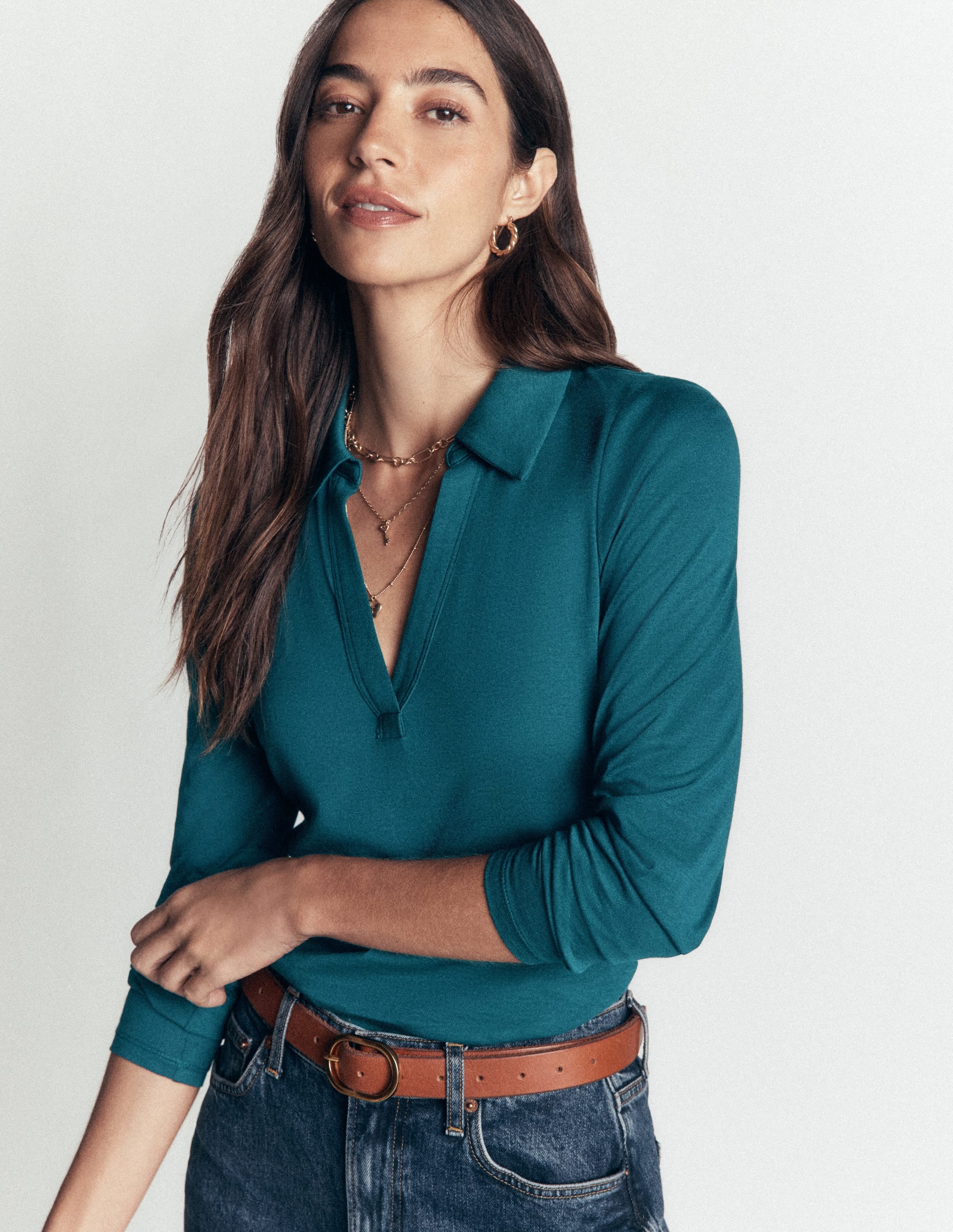 Supersoft Open Collar Shirt-Midnight Teal - Image 2