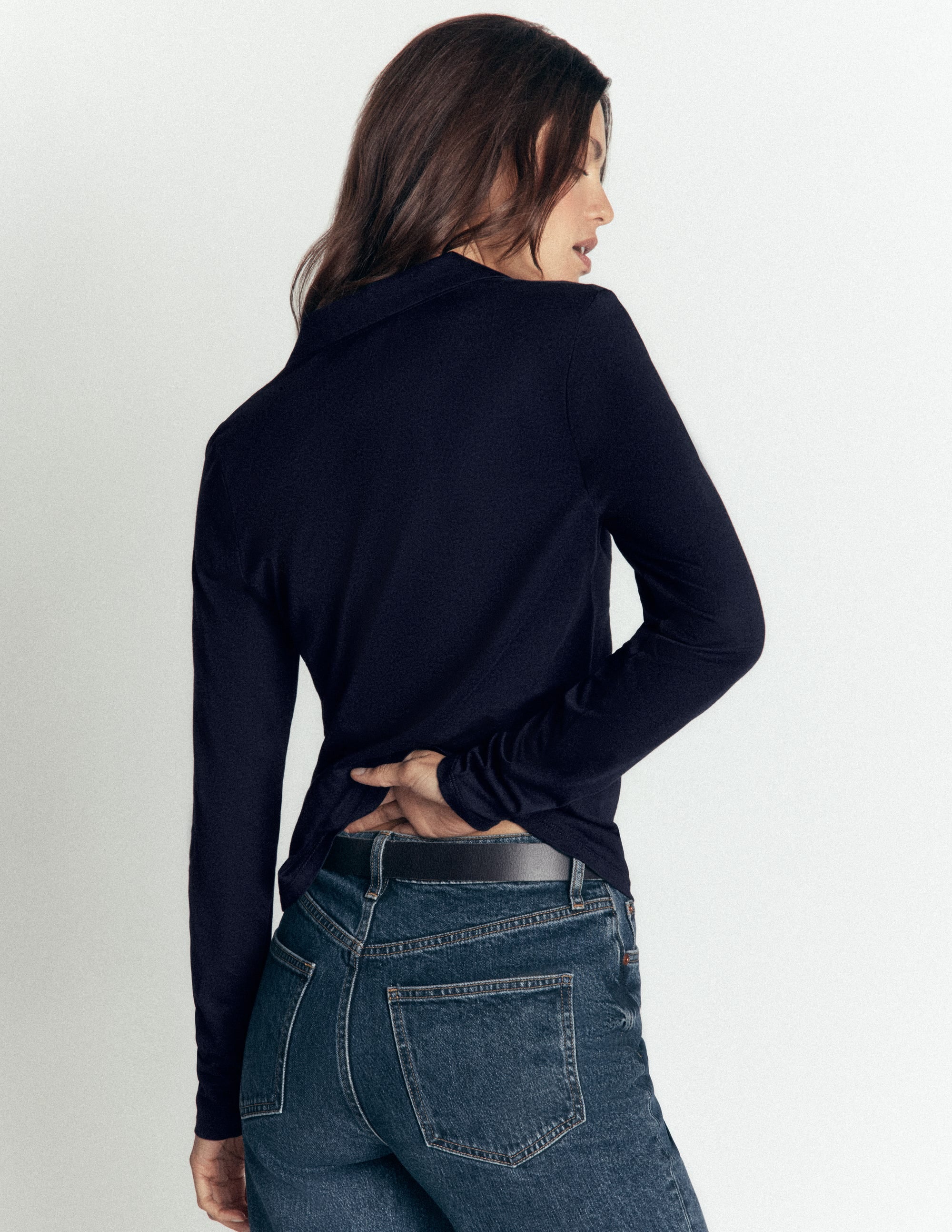 Supersoft Open Collar Shirt-Navy - Image 3