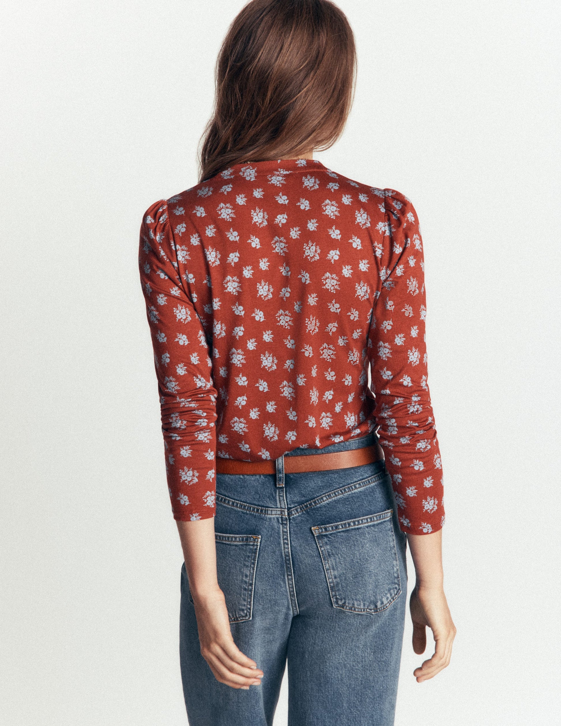 Supersoft Puff Sleeve Shirt-Burnt Orange, Delicate Garden-3