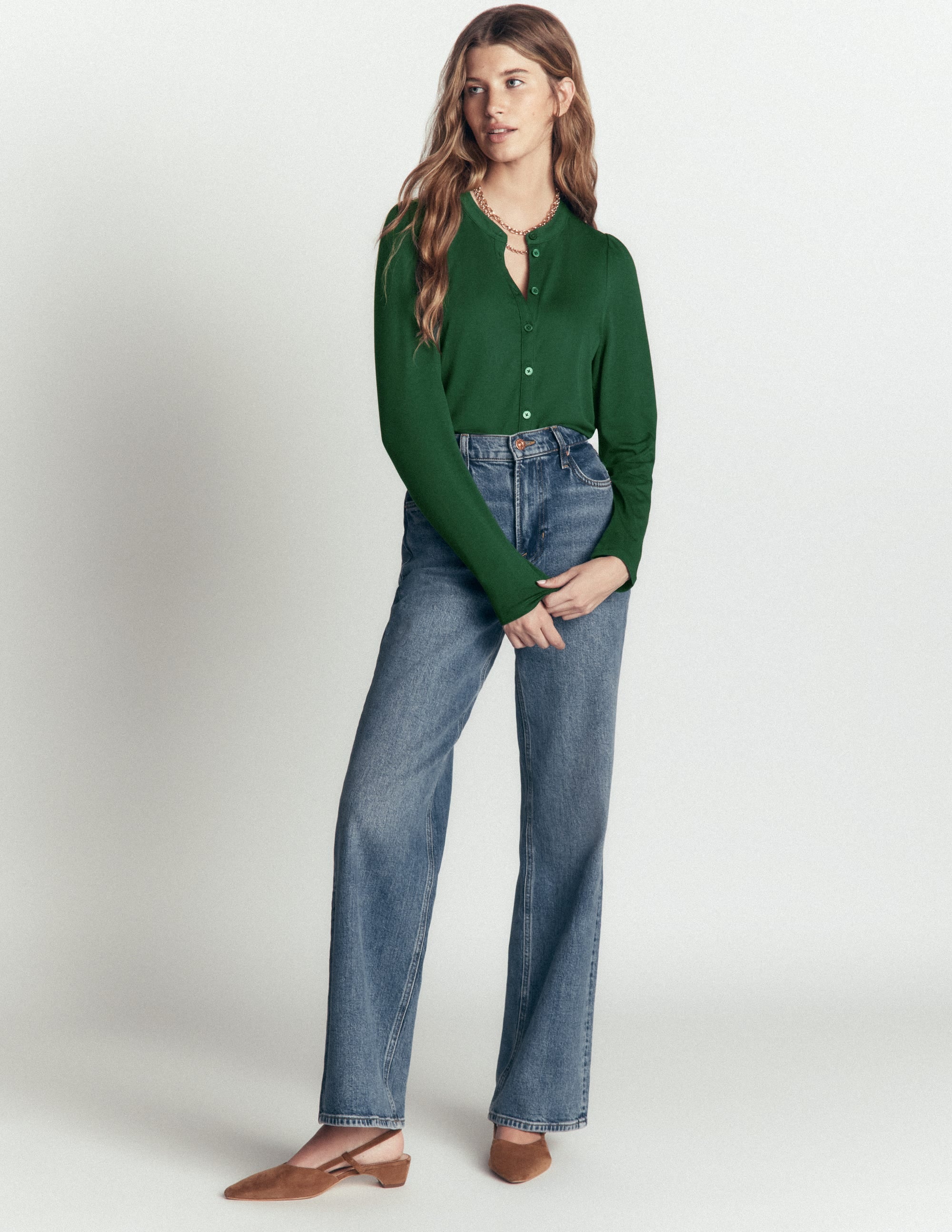 Supersoft Puff Sleeve Shirt-Hunter Green - Image 4