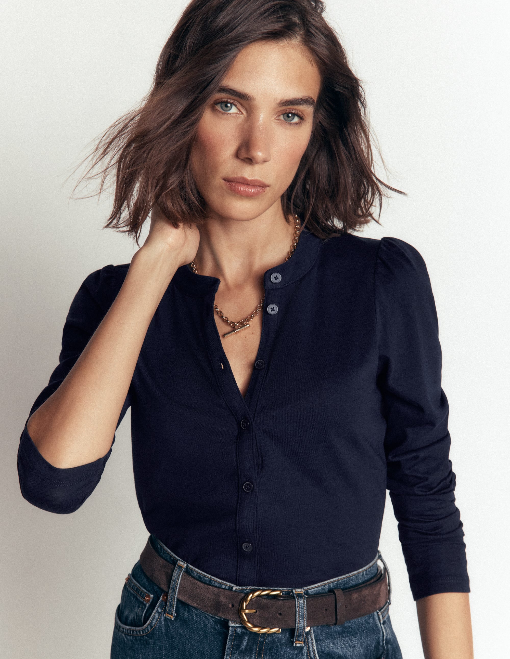 Supersoft Puff Sleeve Shirt-Navy - Image 1