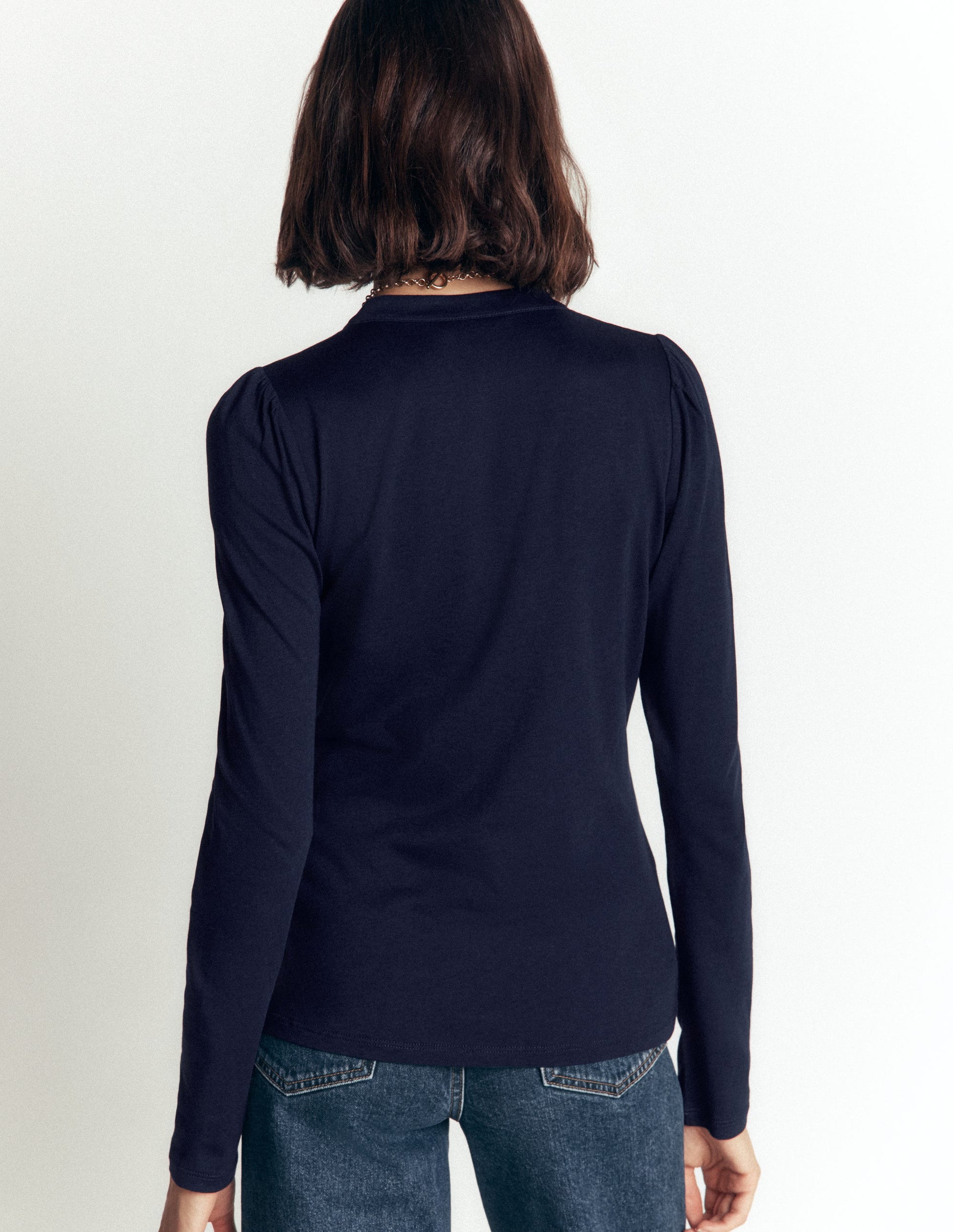 Supersoft Puff Sleeve Shirt-Navy-2
