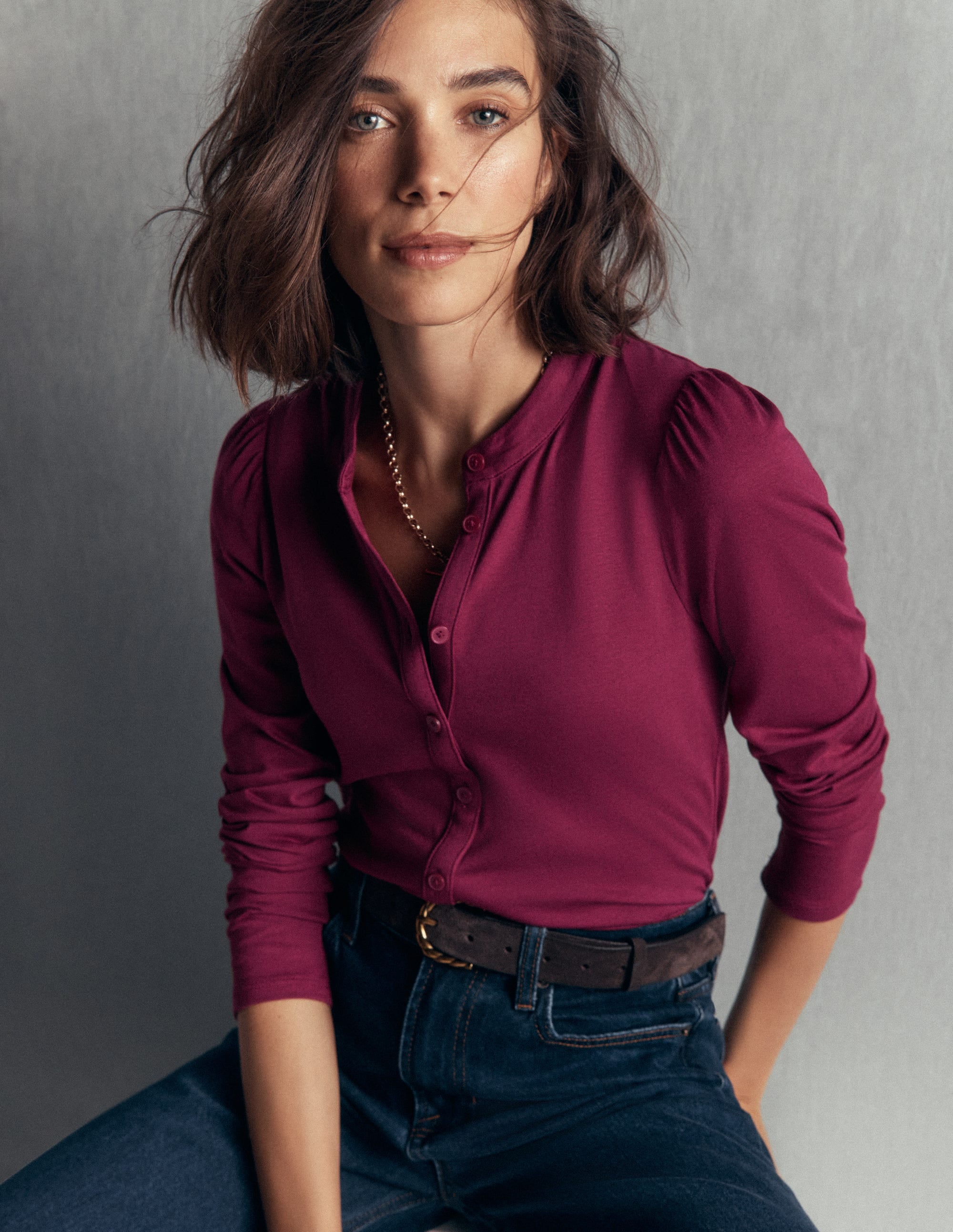Supersoft Puff Sleeve Shirt-Beetroot Red - Image 1