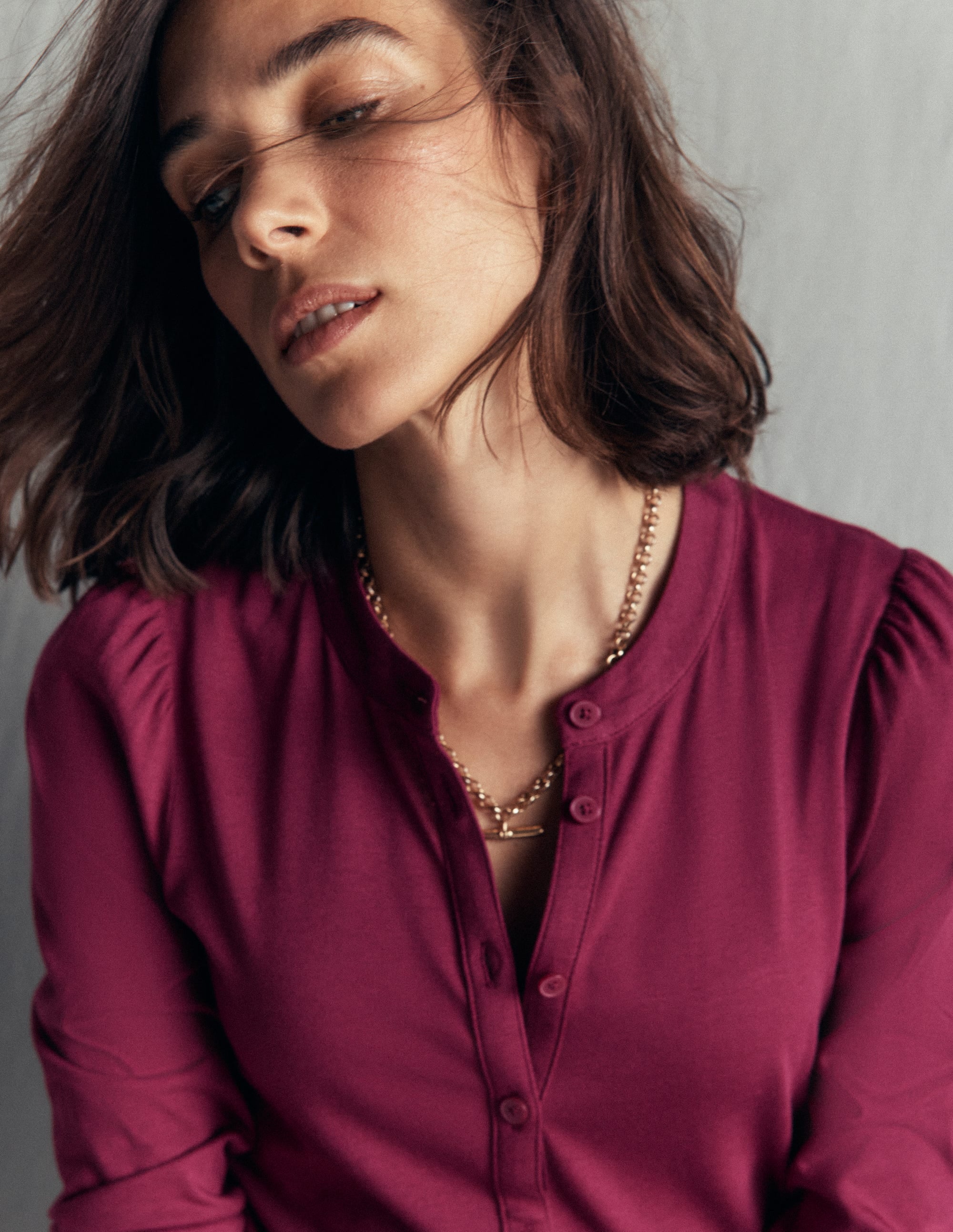 Supersoft Puff Sleeve Shirt-Beetroot Red - Image 2