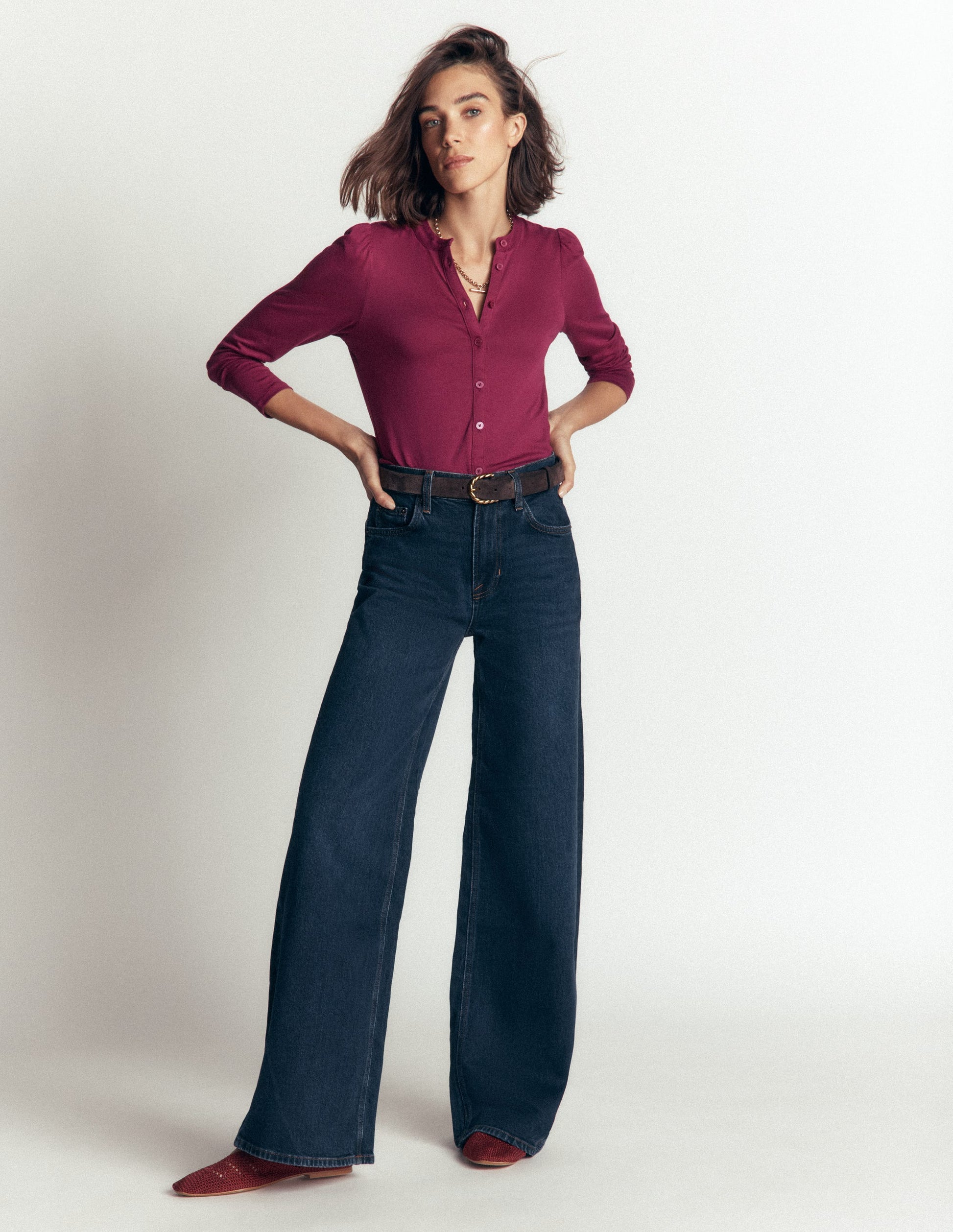 Supersoft Puff Sleeve Shirt-Beetroot Red-4