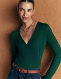 Ruched Long Sleeve Wrap Top-Emerald Night