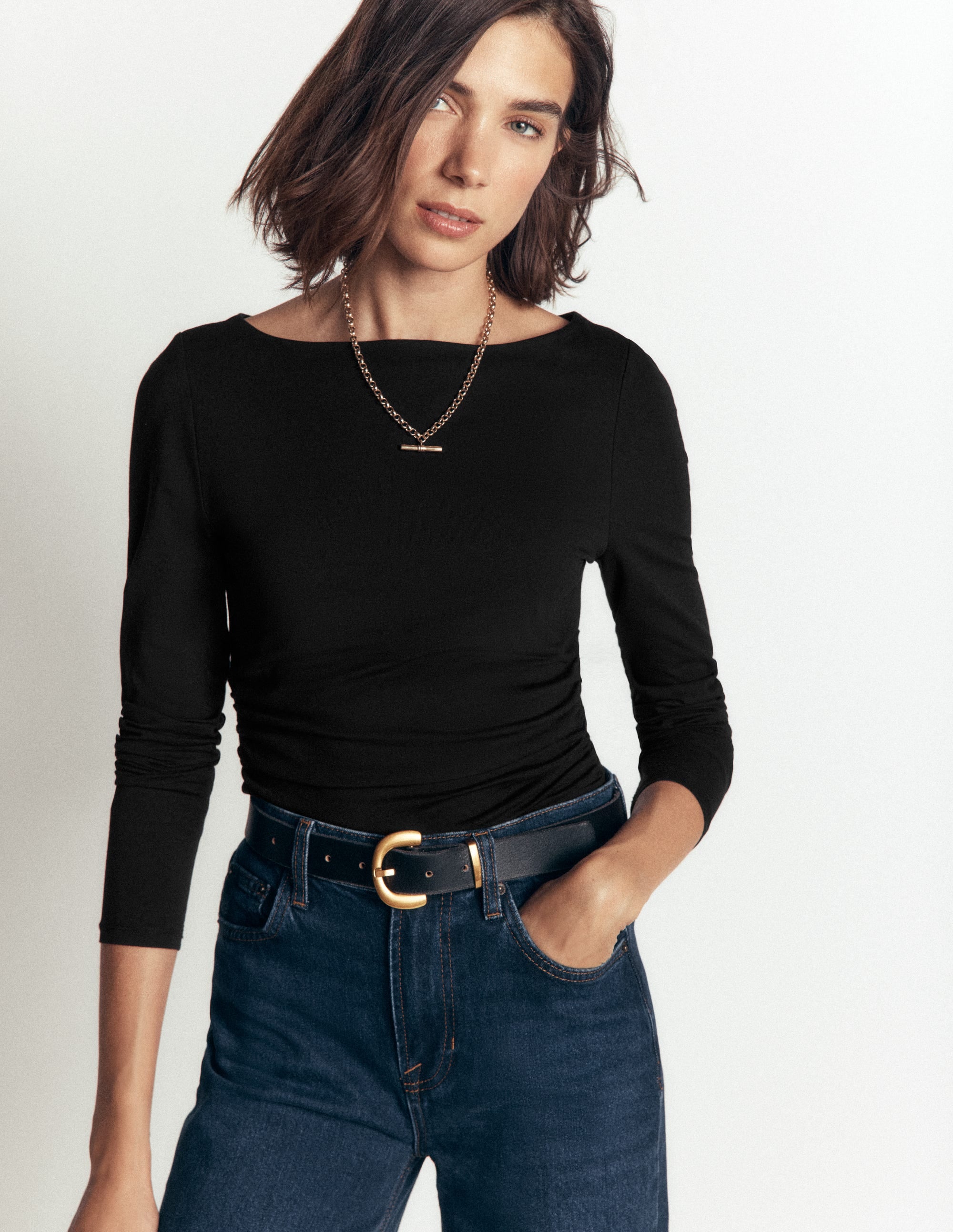 Gathered Detail Long sleeve-Black - Image 1