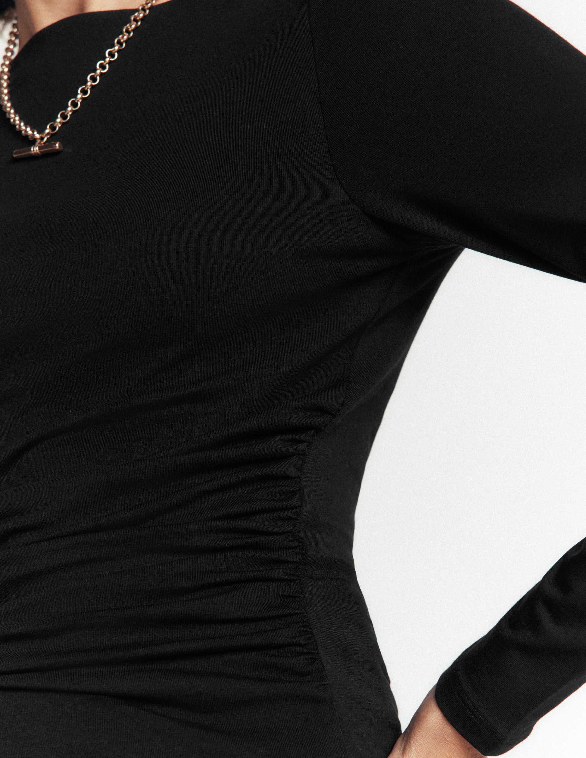 Gathered Detail Long sleeve-Black-2