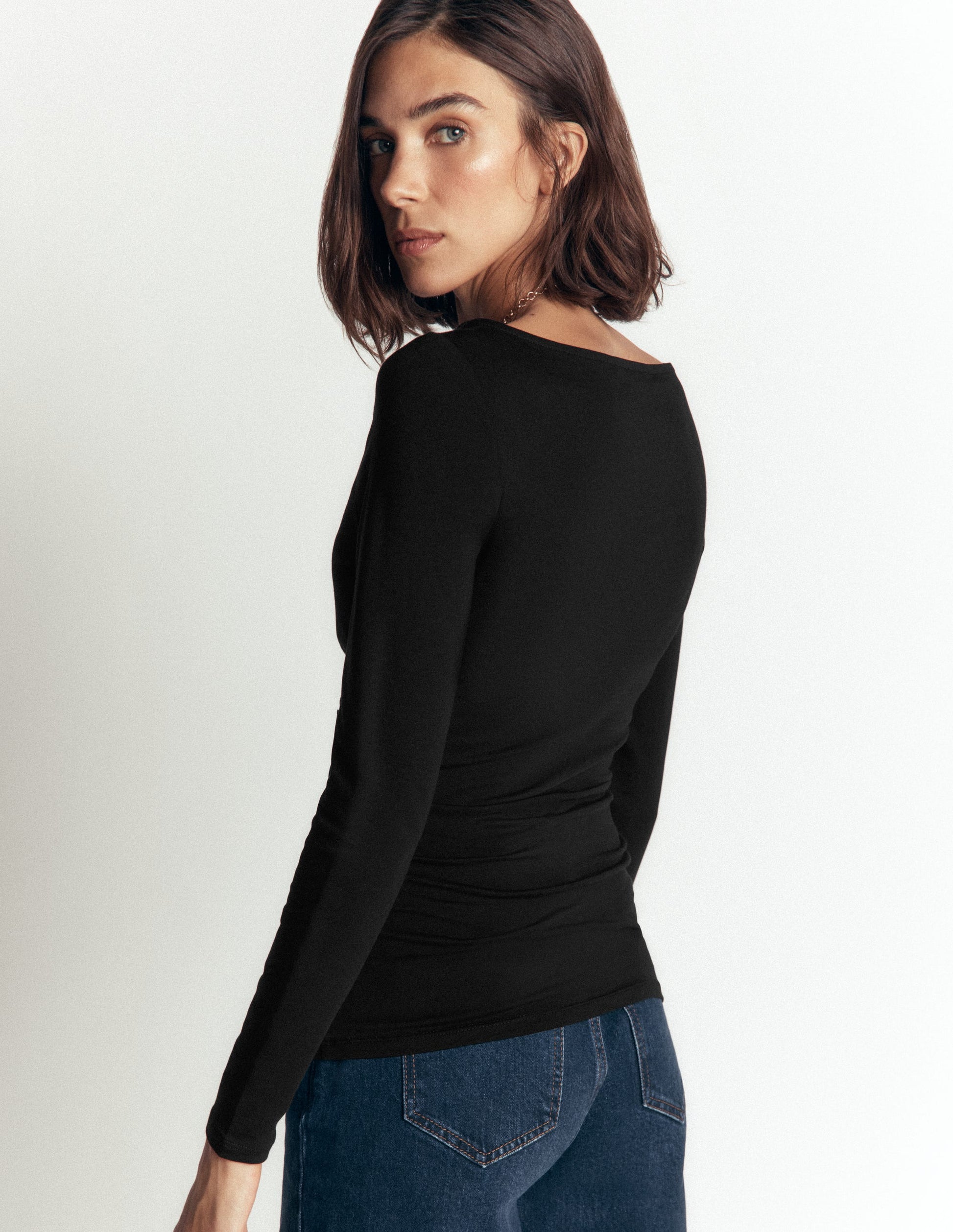 Gathered Detail Long sleeve-Black-3
