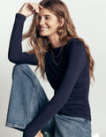 Gathered Detail Long sleeve-Navy