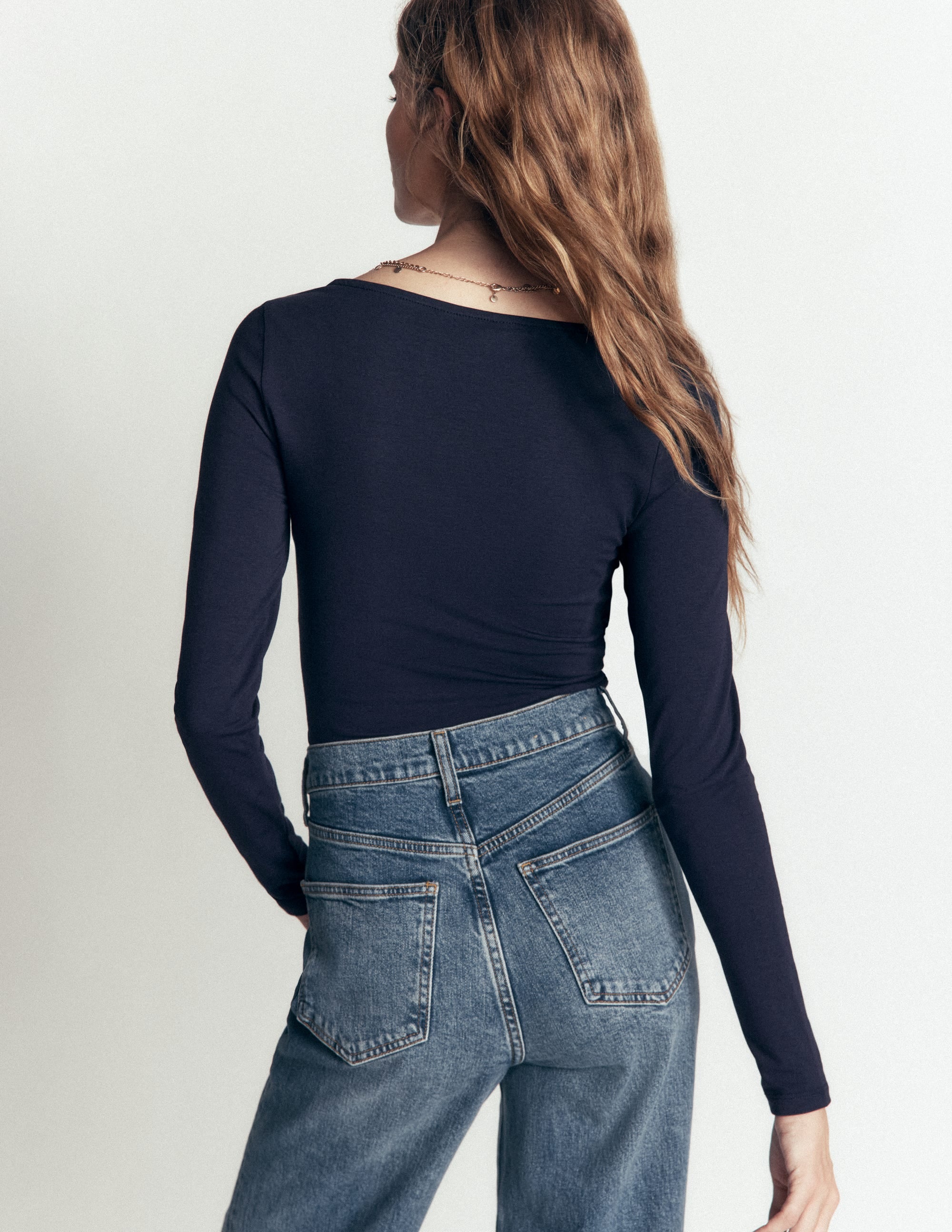 Gathered Detail Long sleeve-Navy - Image 3