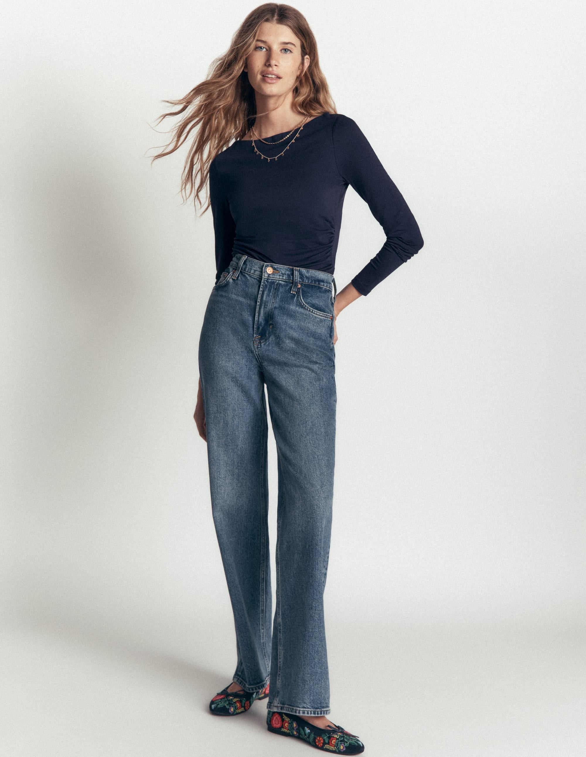 Gathered Detail Long sleeve-Navy - Image 4