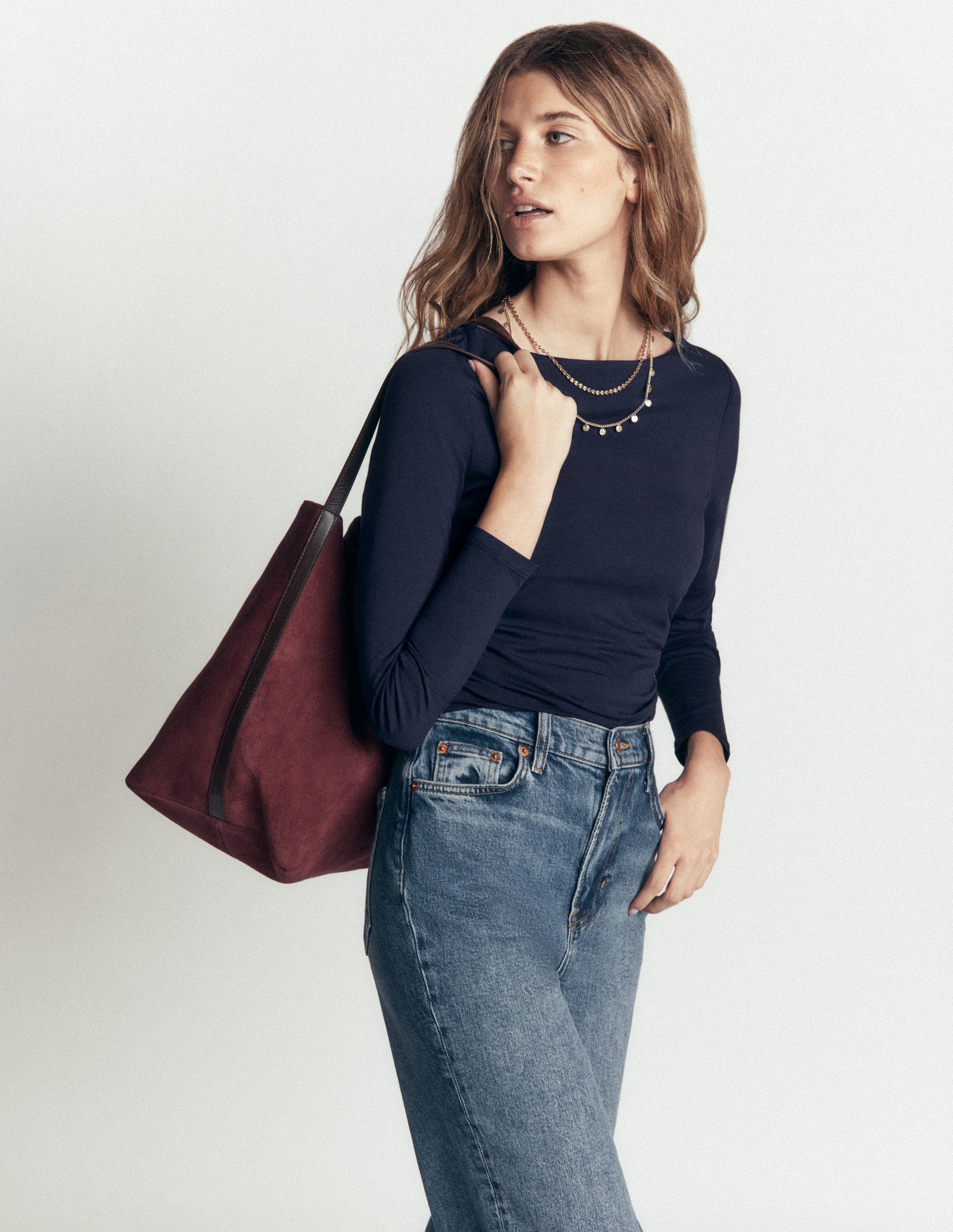Gathered Detail Long sleeve-Navy-5