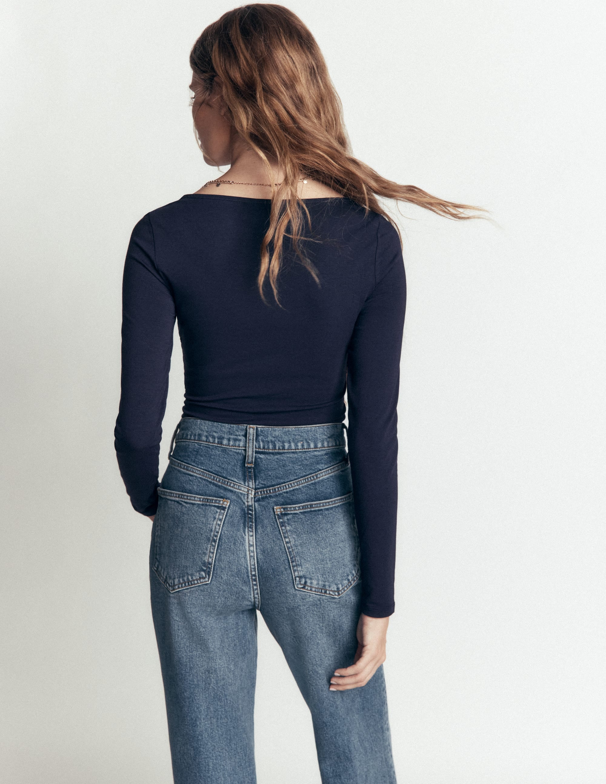 Gathered Detail Long sleeve-Navy - Image 6