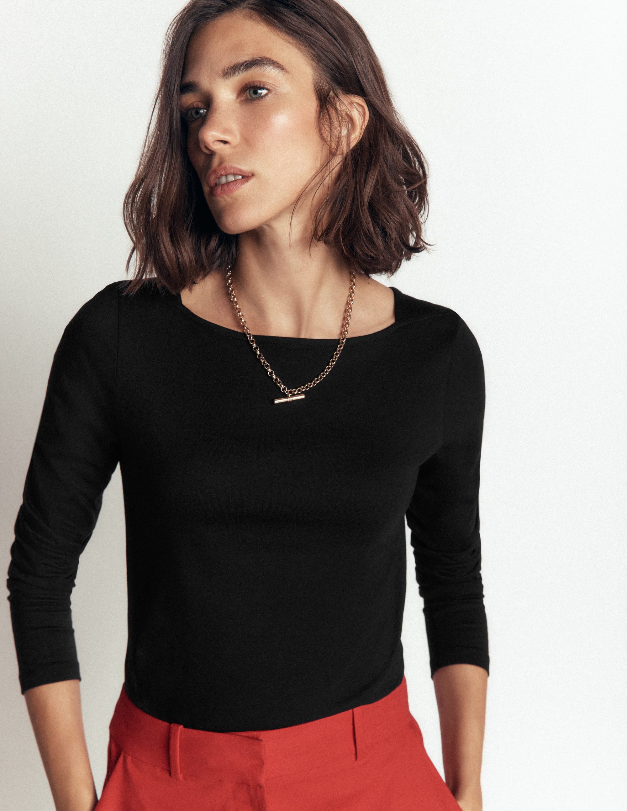 Square Neck Long Sleeve-Black - Image 1