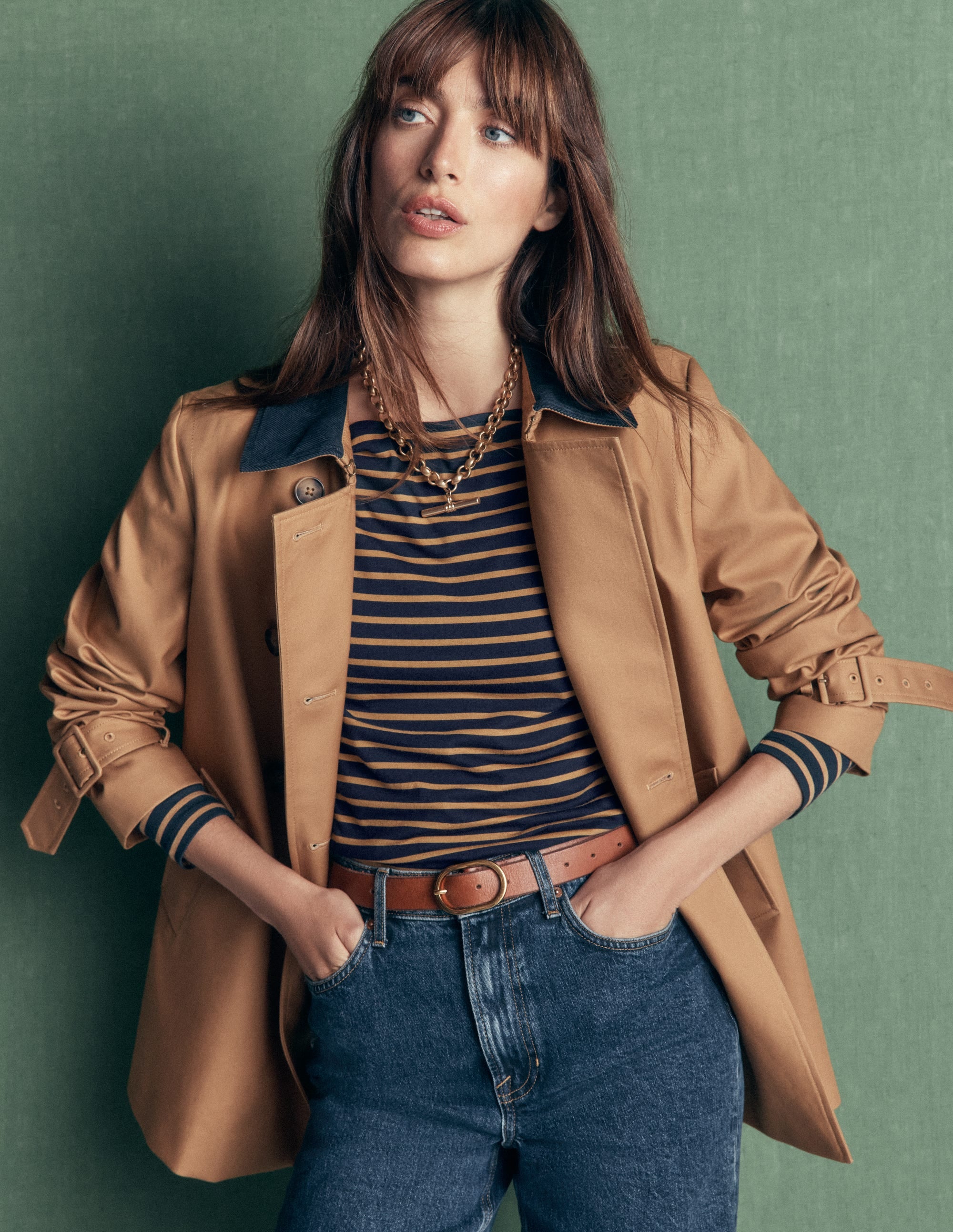 Square Neck Long Sleeve-Navy and Dijon Stripe - Image 1