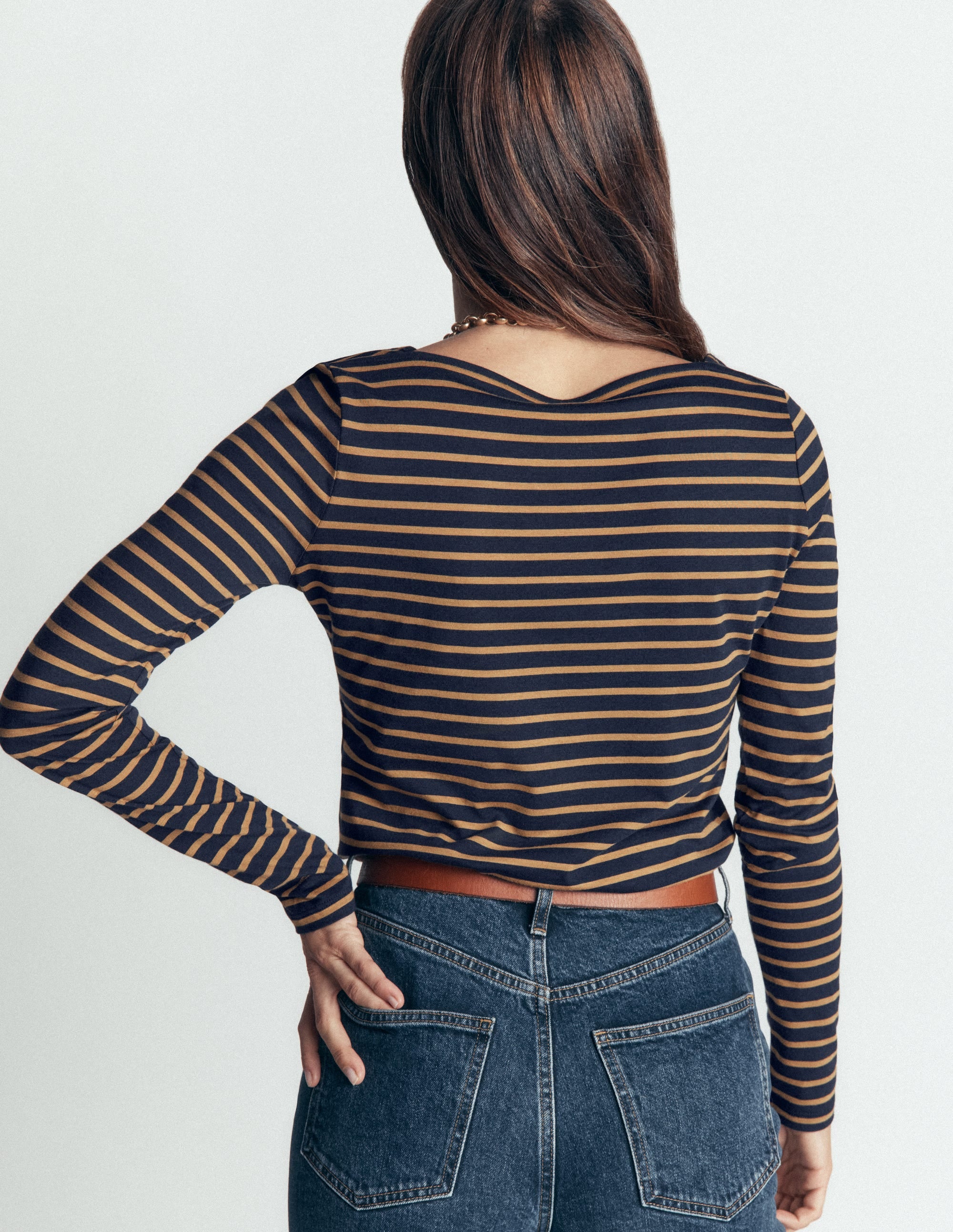 Square Neck Long Sleeve-Navy and Dijon Stripe - Image 3