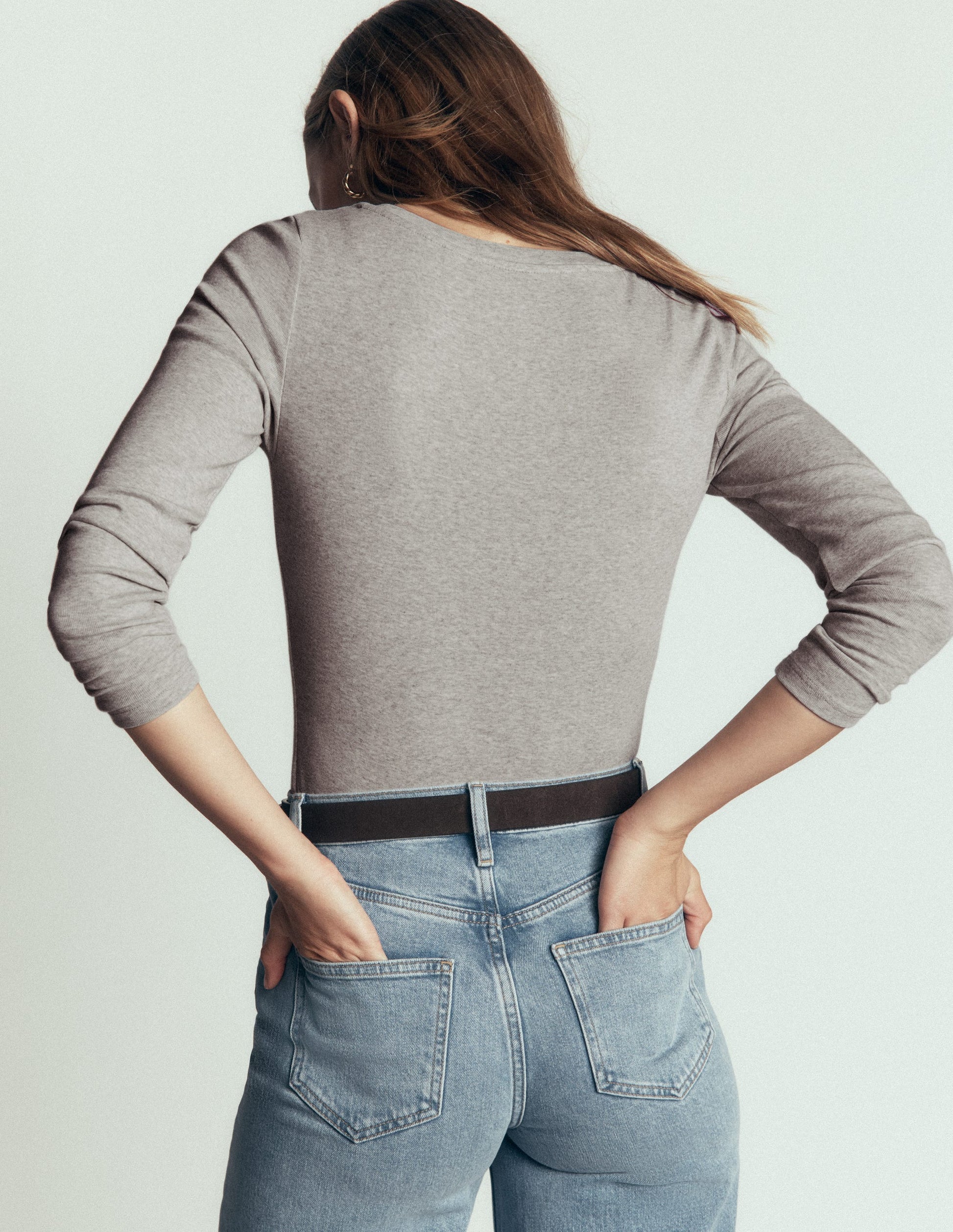 Annie Essential V Neck Top-Grey Marl-3