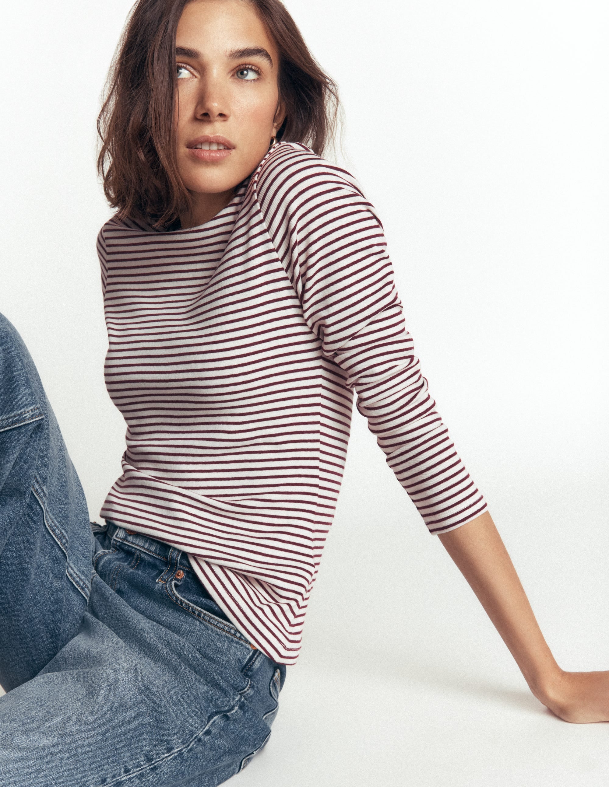 Annie Essential Crew Neck Top-Deep Wisteria and Ivory Stripe - Image 1