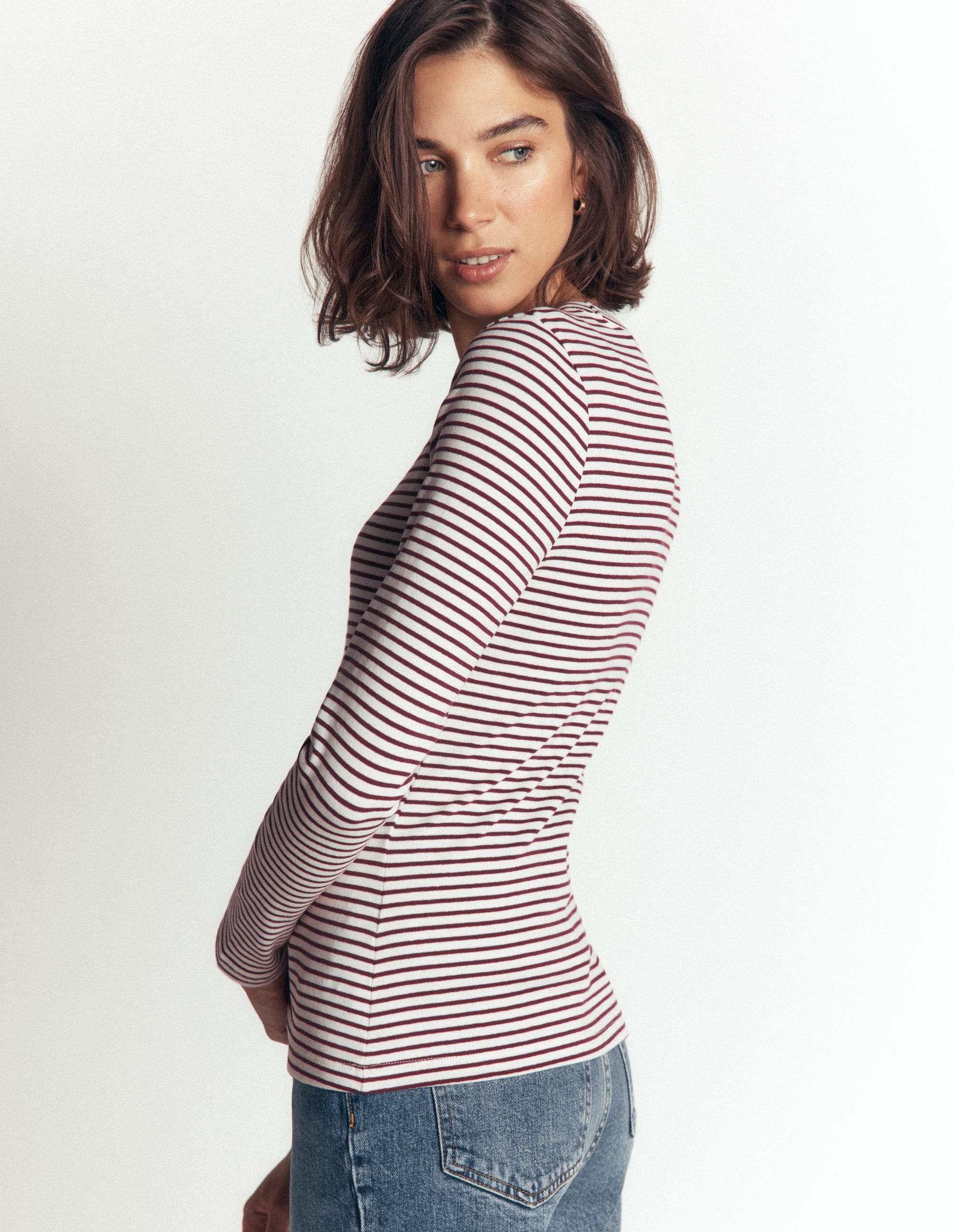 Annie Essential Crew Neck Top-Deep Wisteria and Ivory Stripe - Image 2
