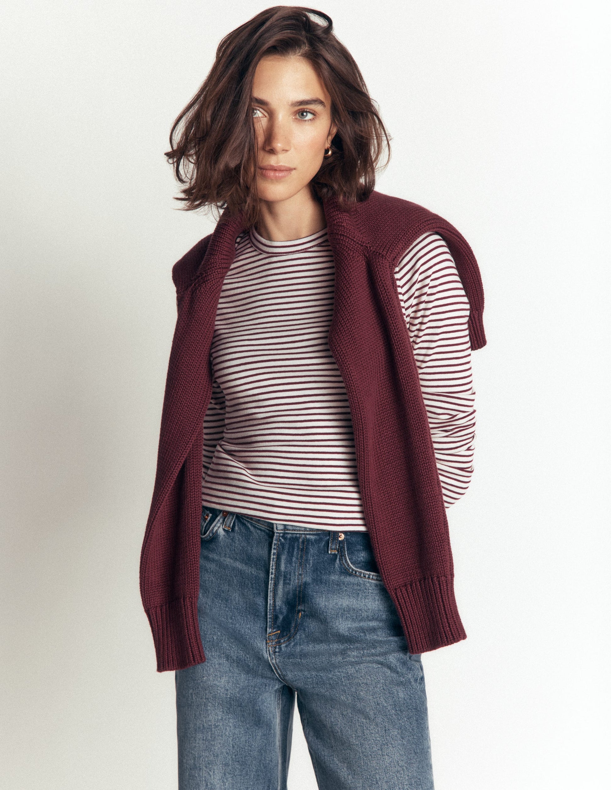 Annie Essential Crew Neck Top-Deep Wisteria and Ivory Stripe-3