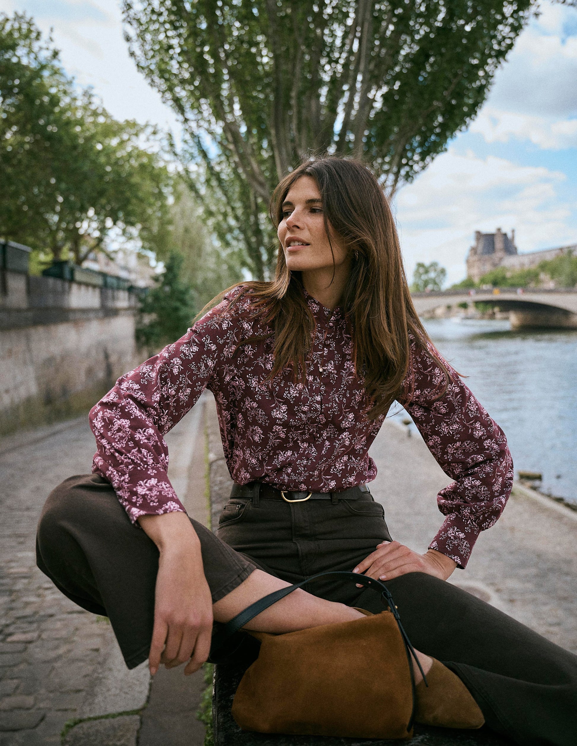 Deep Cuff Half Placket Blouse-Fudge, Enchanted Sprigs-1