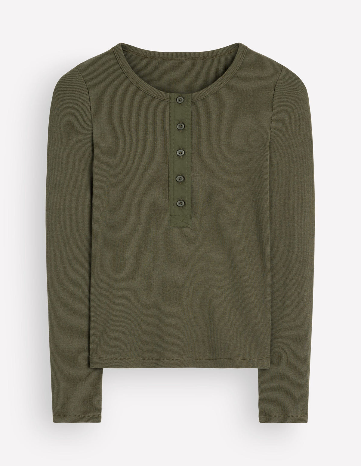 Ribbed Long Sleeve Henley-Falcon Green - Image 7