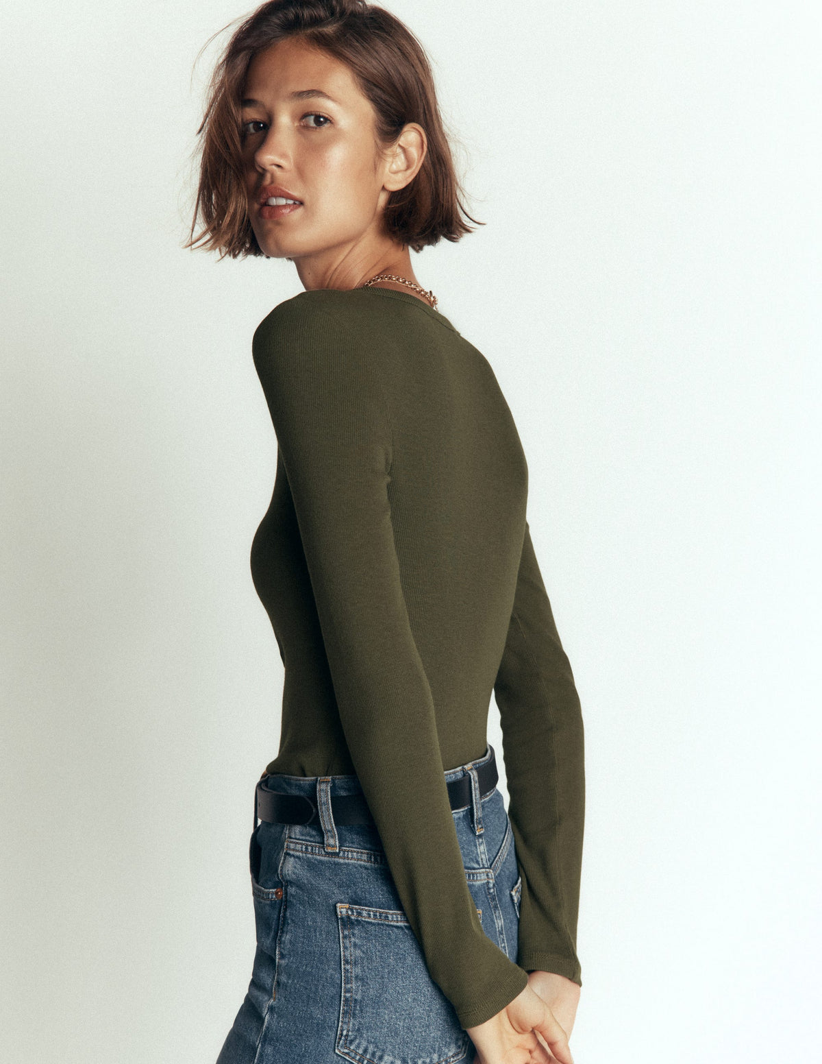 Ribbed Long Sleeve Henley-Falcon Green - Image 3