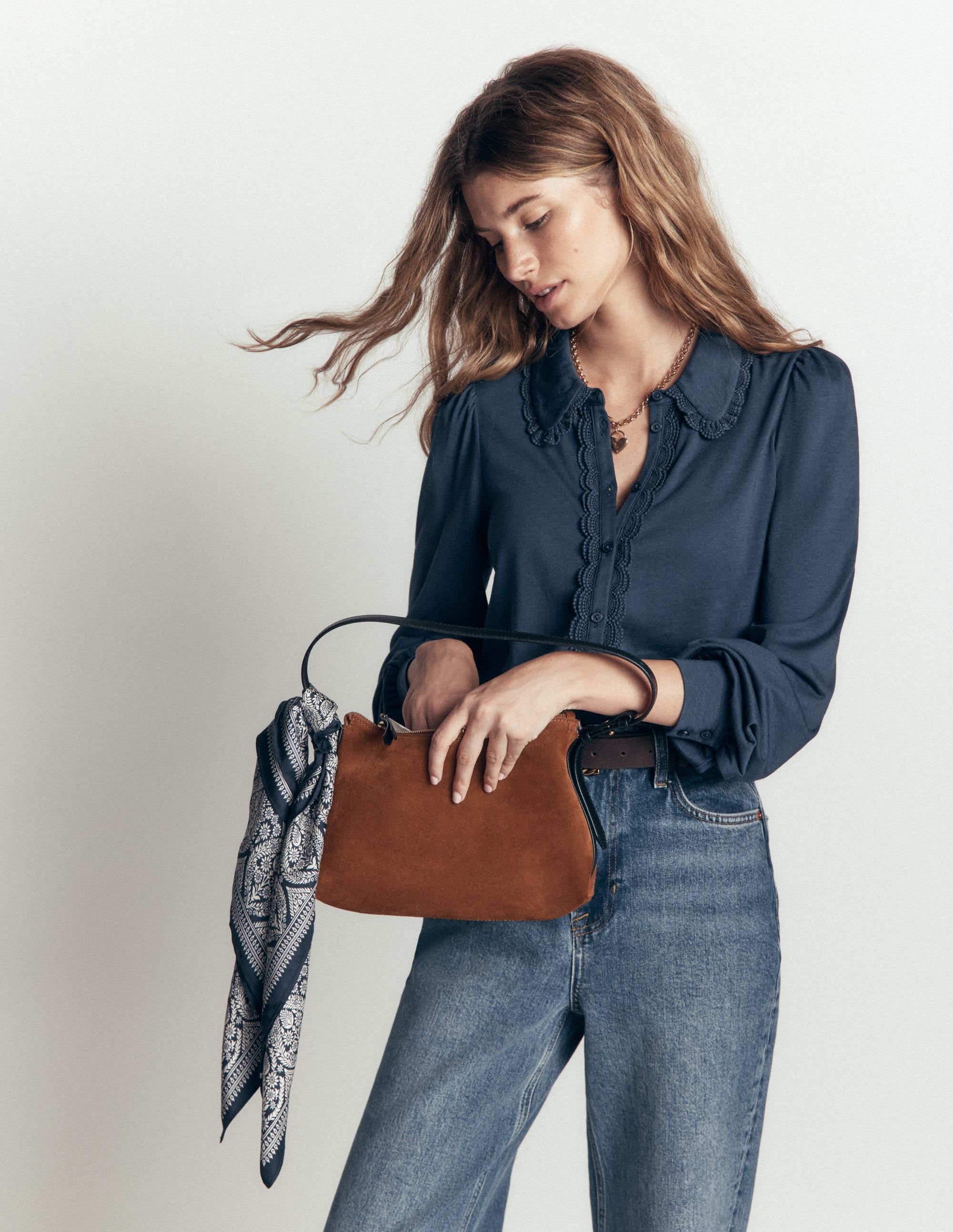 Lace Frill Blouse - Moonlit Ocean | Boden USA