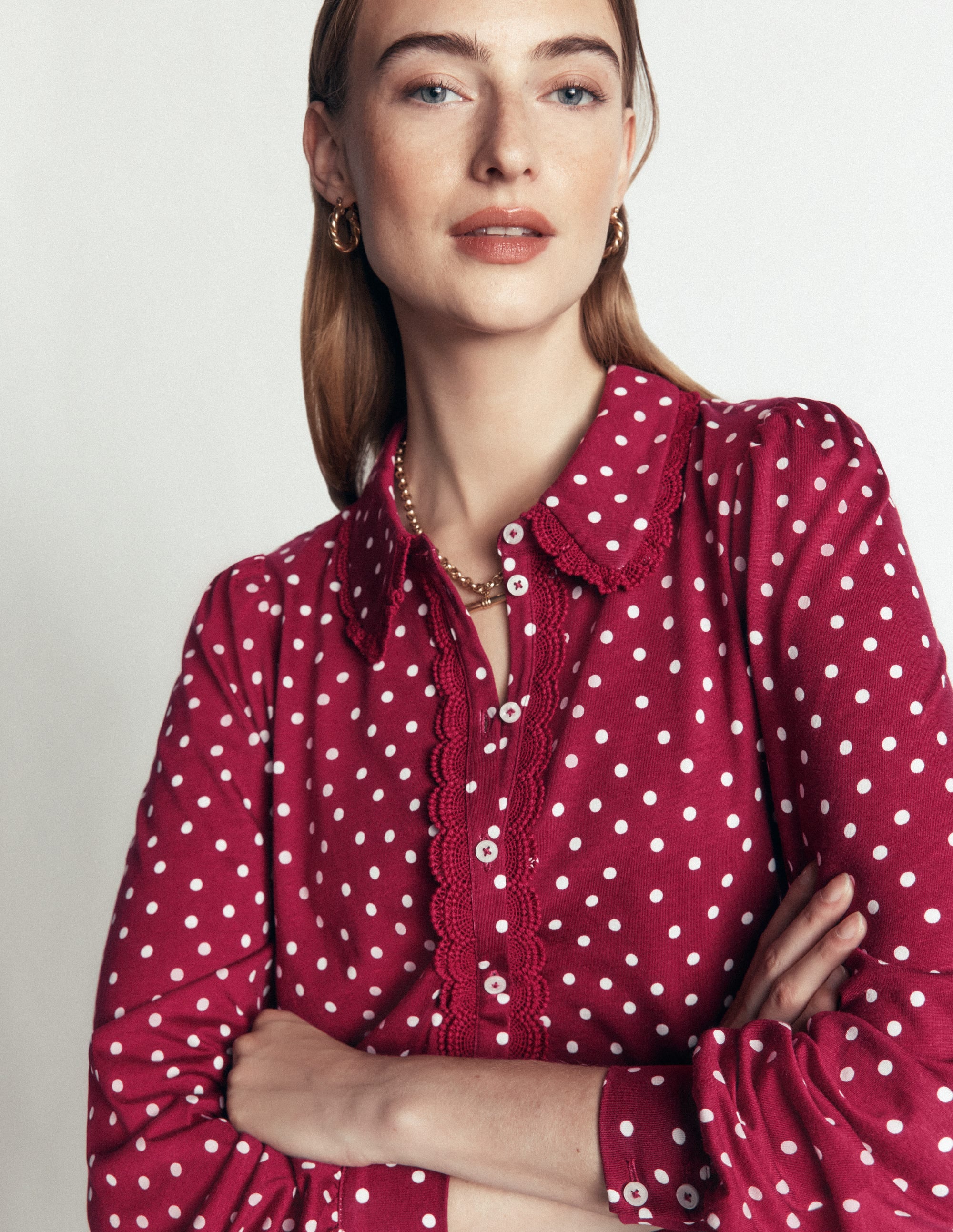 Lace Frill Blouse-Ruby Red, Boden Spot - Image 1