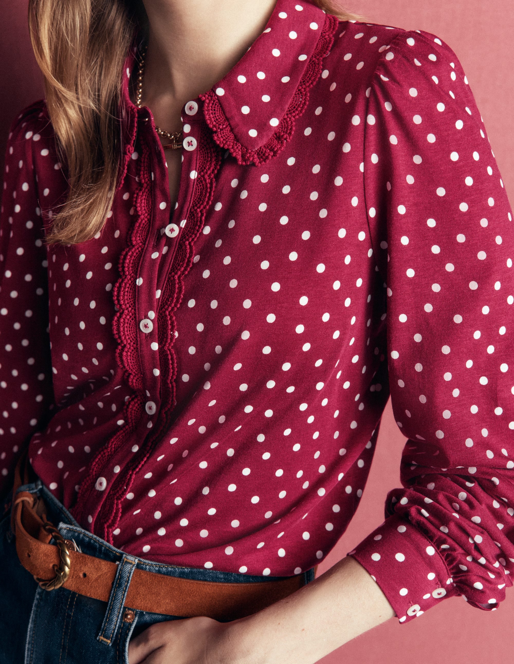 Lace Frill Blouse-Ruby Red, Boden Spot - Image 2