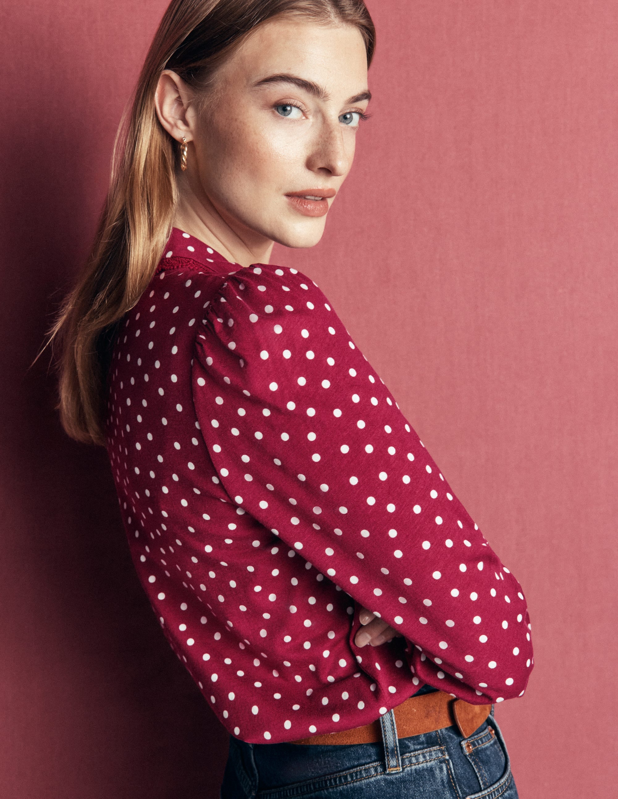 Lace Frill Blouse - Ruby Red, Boden Spot | Boden USA