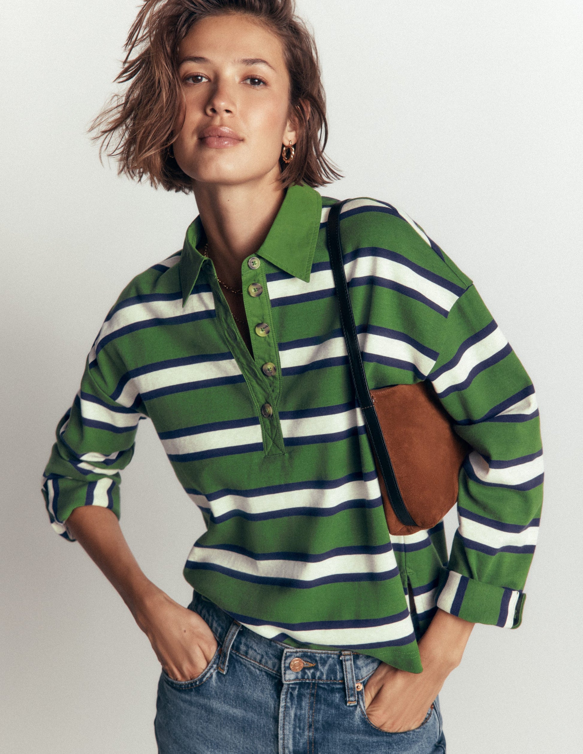 Collar Button Striped Breton-Chive and Navy Stripe-2