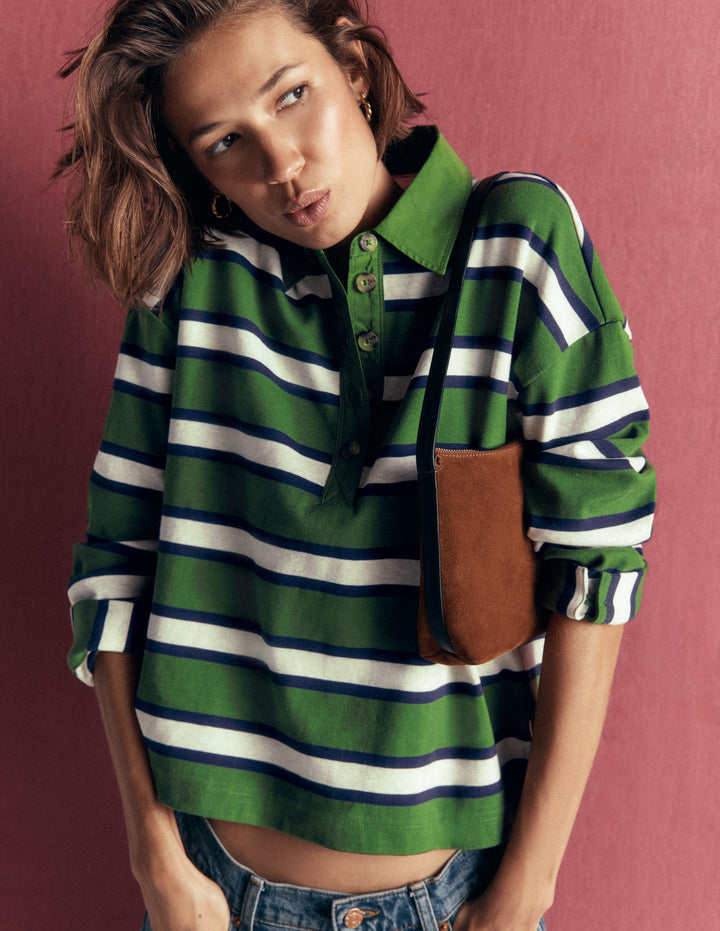 Collar Button Striped Breton-Chive and Navy Stripe