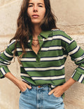 Collar Button Striped Breton-Chive and Navy Stripe