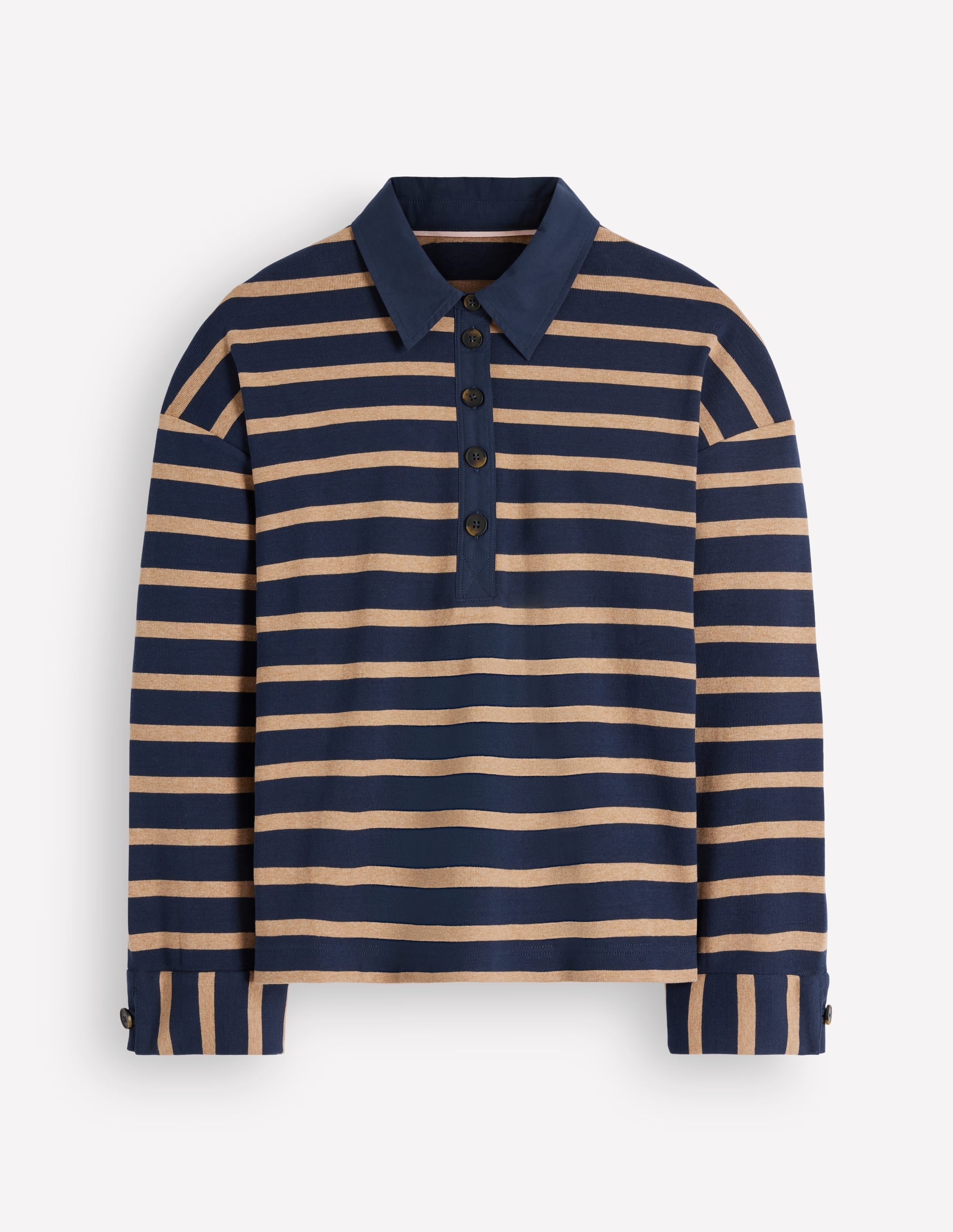 Collar Button Striped Breton-Navy and Camel Stripe - Image 5