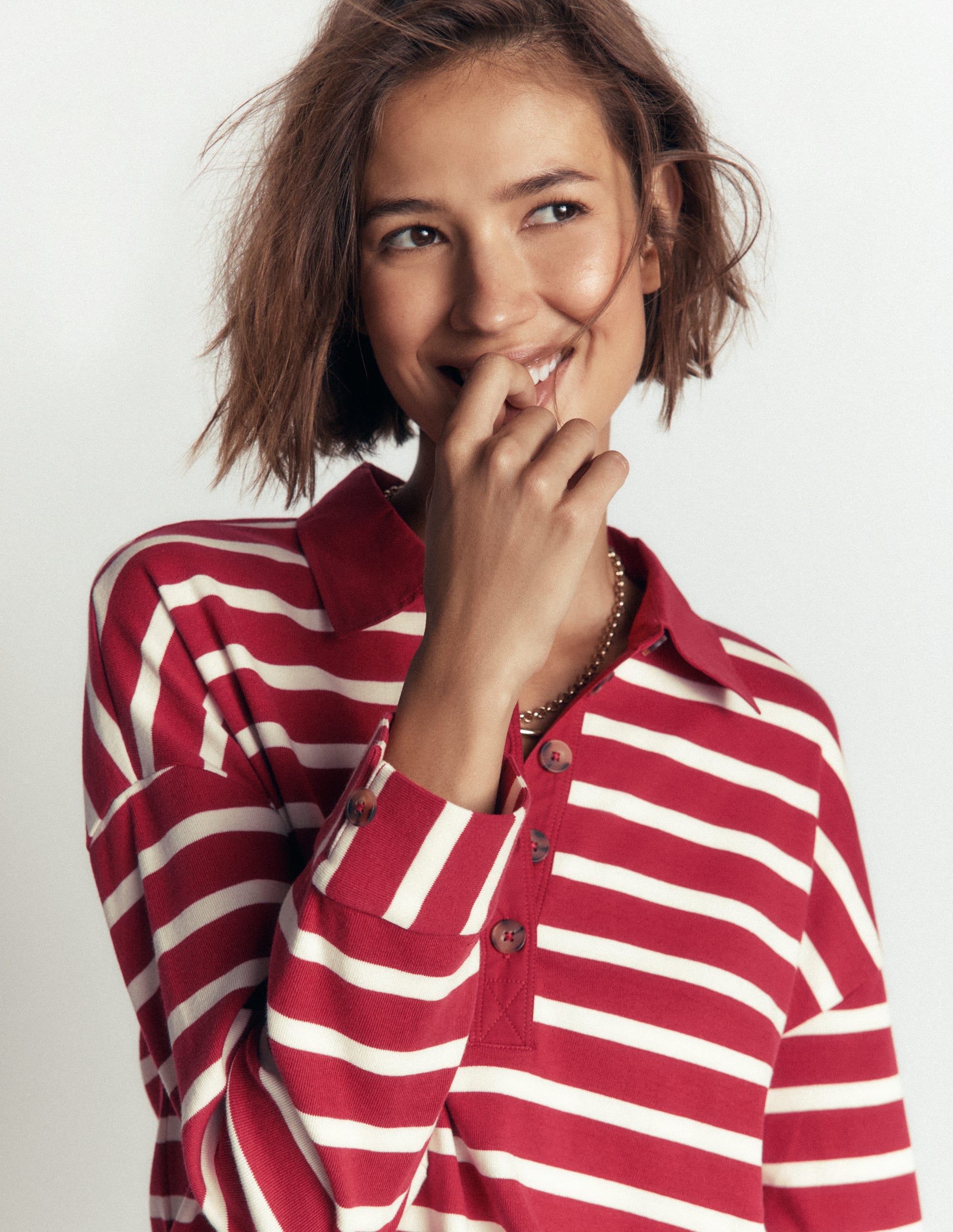 Collar Button Striped Breton-Garnet and Ivory Stripe - Image 1