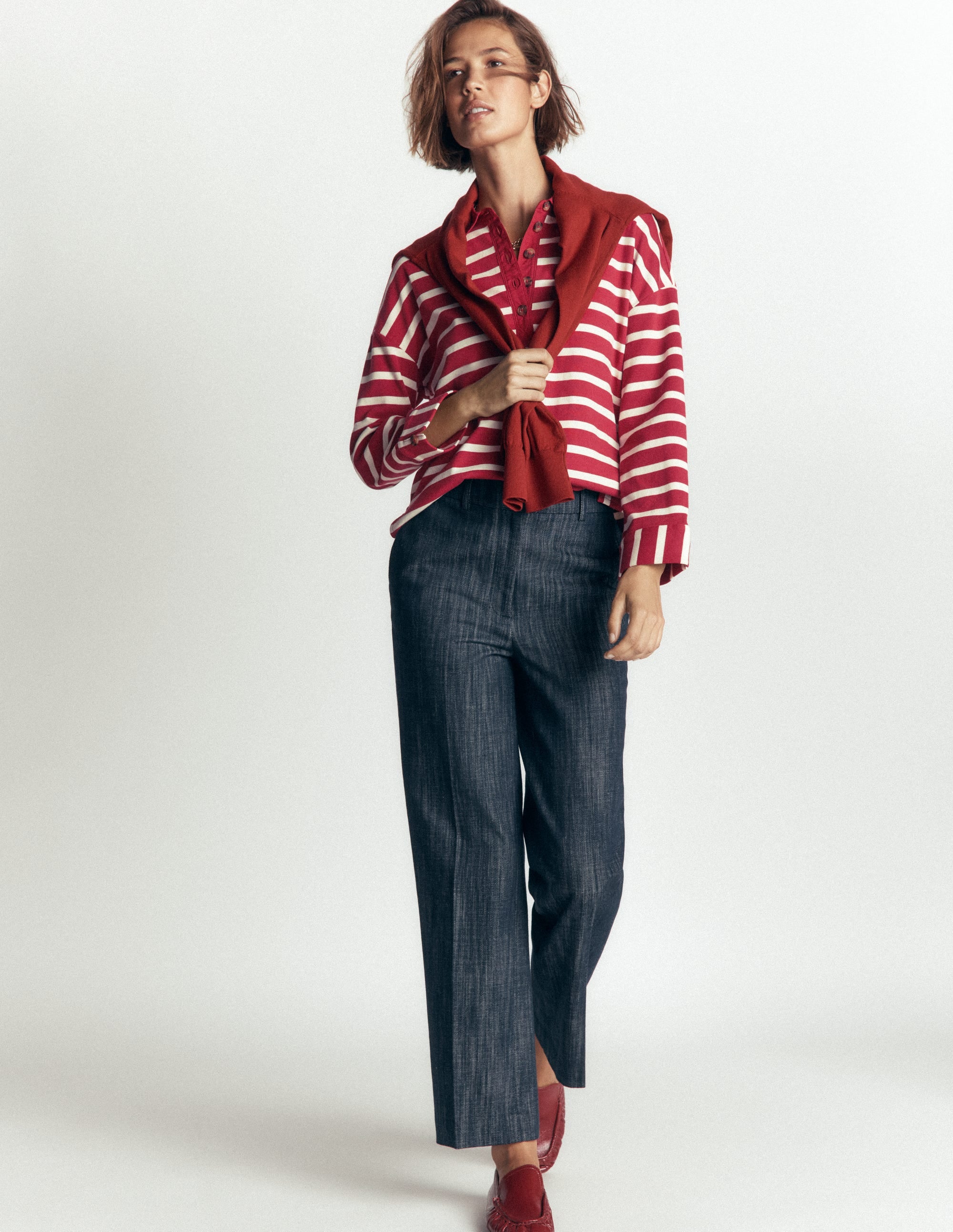 Collar Button Striped Breton-Garnet and Ivory Stripe - Image 4